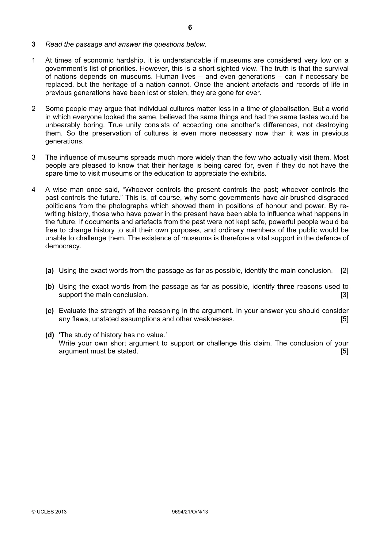 Cambridge A Level Thinking Skills 9694 2013 Oct/Nov Paper 2 · Variant 1 question paper, page 6 of 8