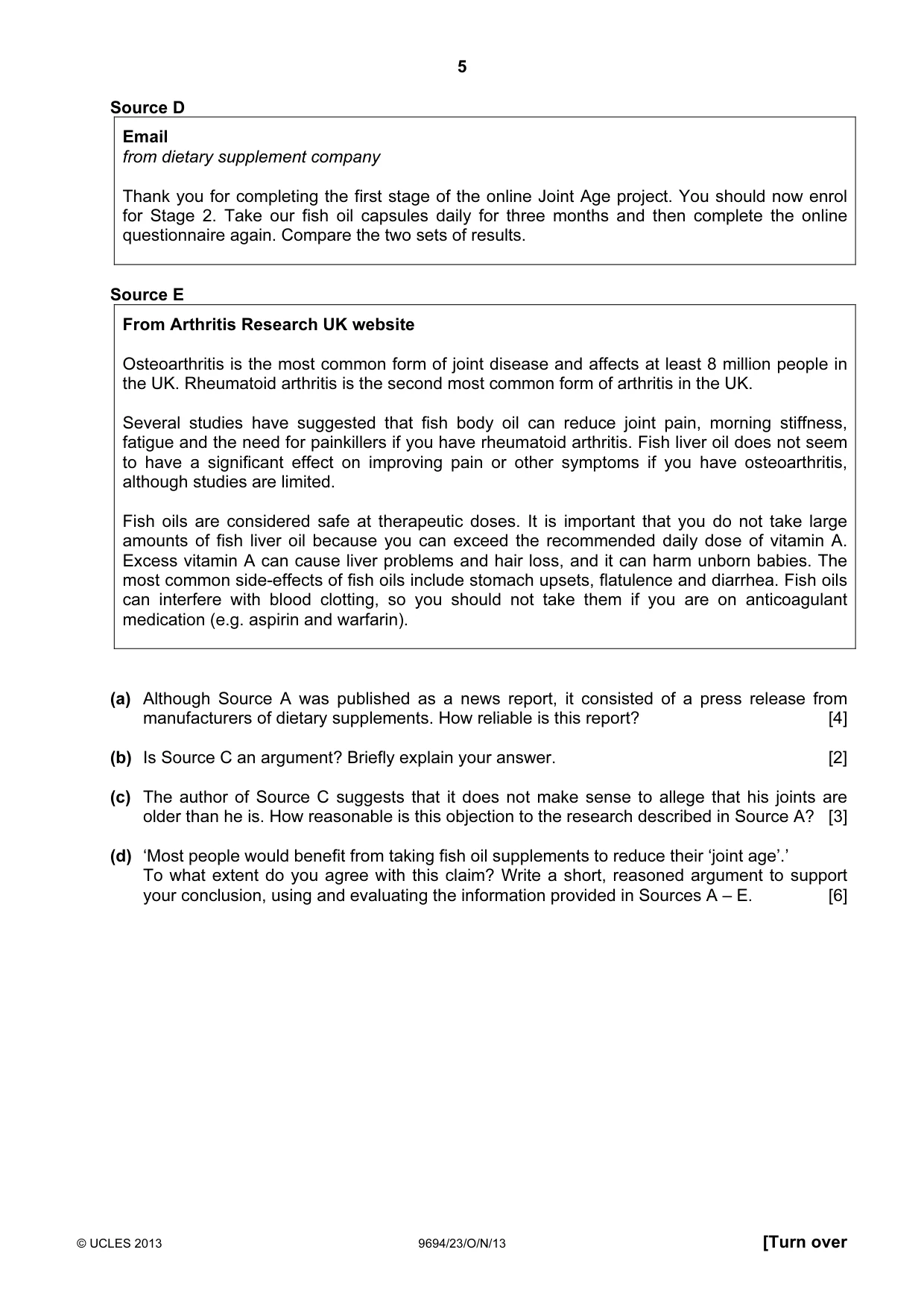 Cambridge A Level Thinking Skills 9694 2013 Oct/Nov Paper 2 · Variant 3 question paper, page 5 of 8