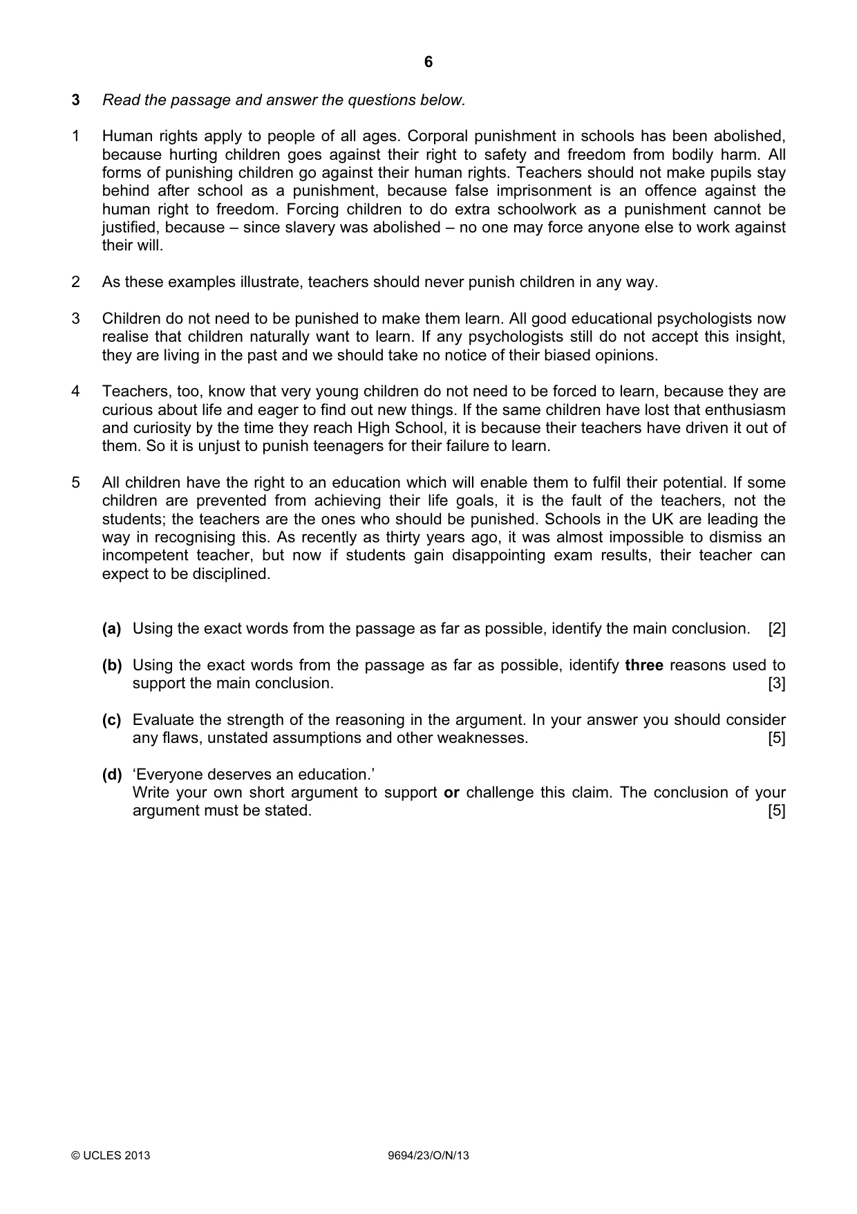 Cambridge A Level Thinking Skills 9694 2013 Oct/Nov Paper 2 · Variant 3 question paper, page 6 of 8