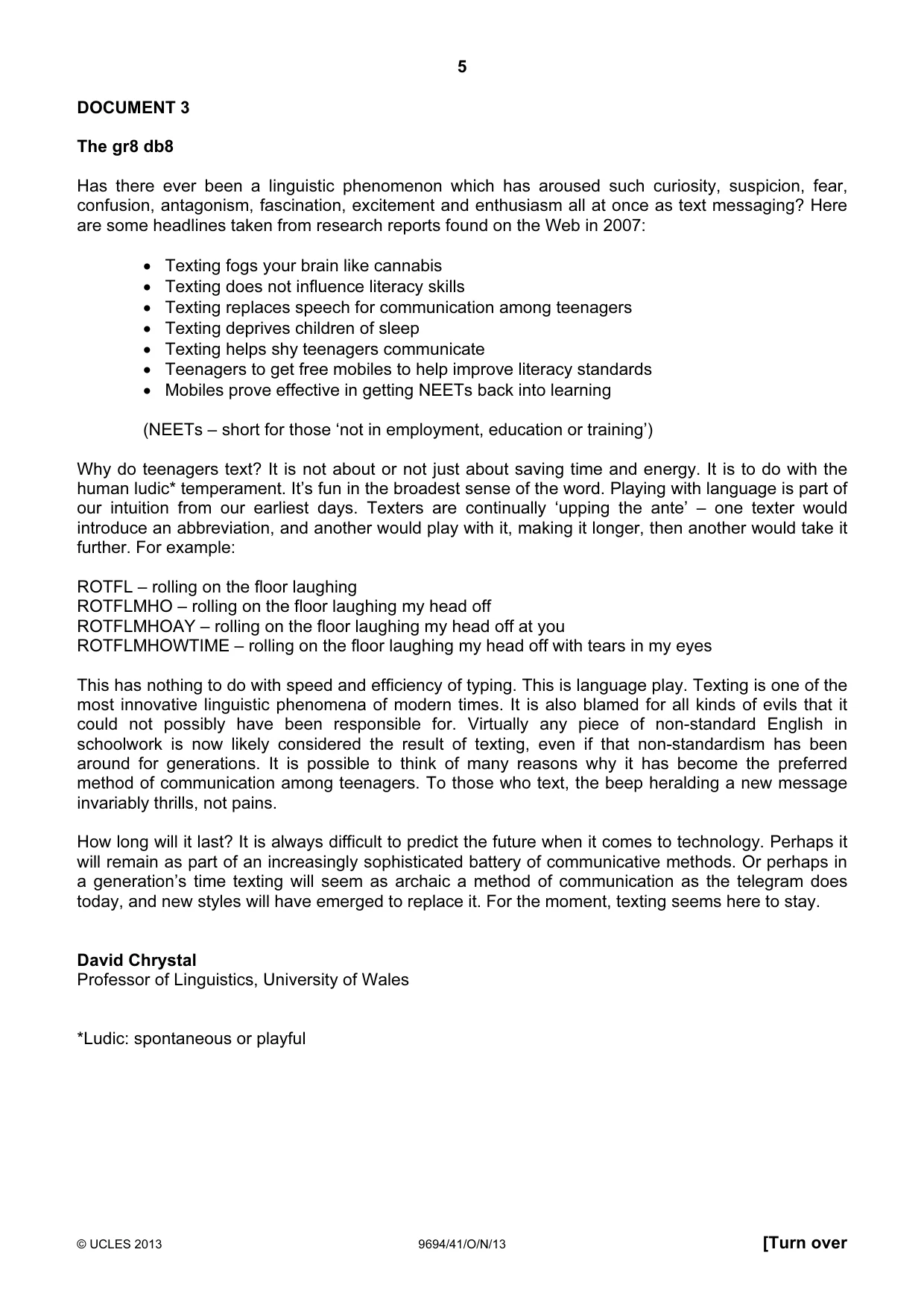 Cambridge A Level Thinking Skills 9694 2013 Oct/Nov Paper 4 · Variant 1 question paper, page 5 of 8