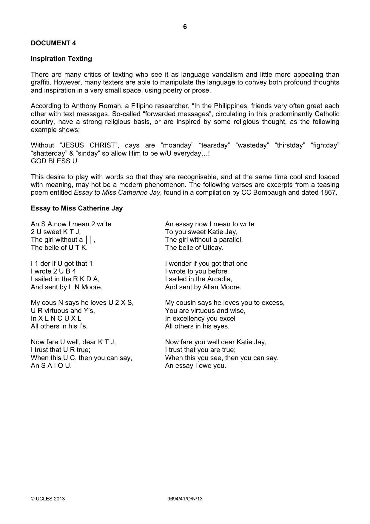 Cambridge A Level Thinking Skills 9694 2013 Oct/Nov Paper 4 · Variant 1 question paper, page 6 of 8