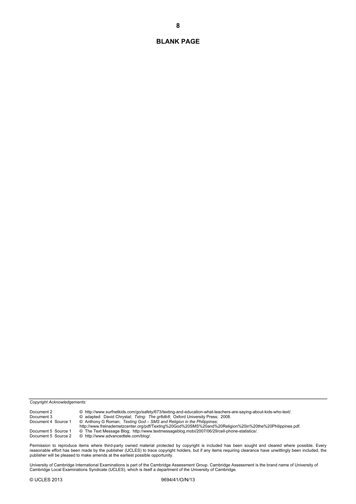 Cambridge A Level Thinking Skills 9694 2013 Oct/Nov Paper 4 · Variant 1 question paper, page 8 of 8