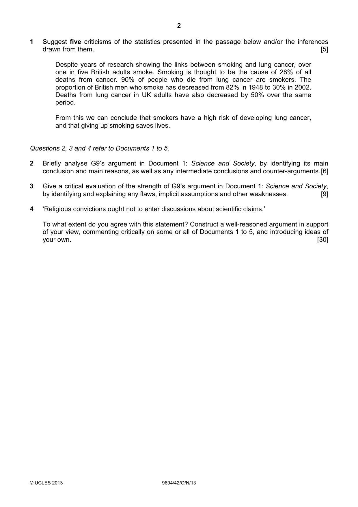 Cambridge A Level Thinking Skills 9694 2013 Oct/Nov Paper 4 · Variant 2 question paper, page 2 of 8