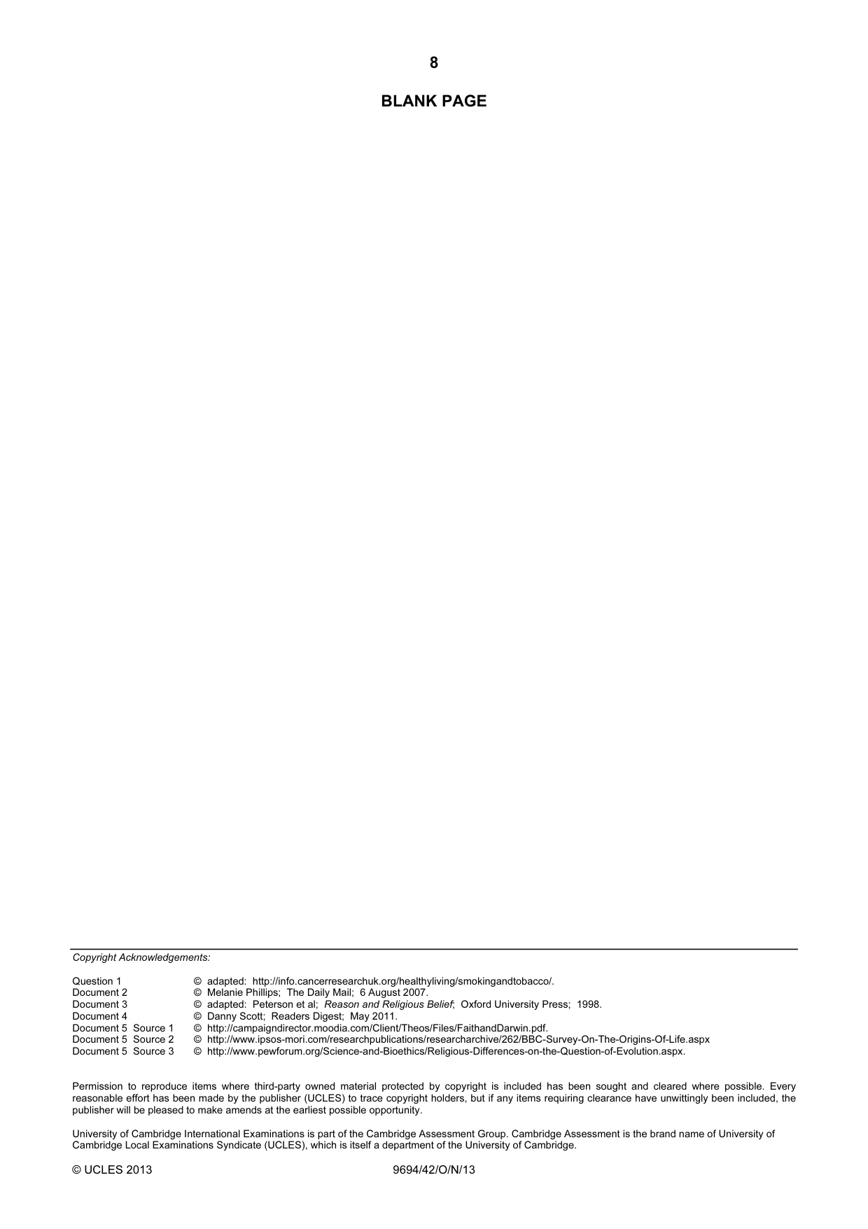 Cambridge A Level Thinking Skills 9694 2013 Oct/Nov Paper 4 · Variant 2 question paper, page 8 of 8