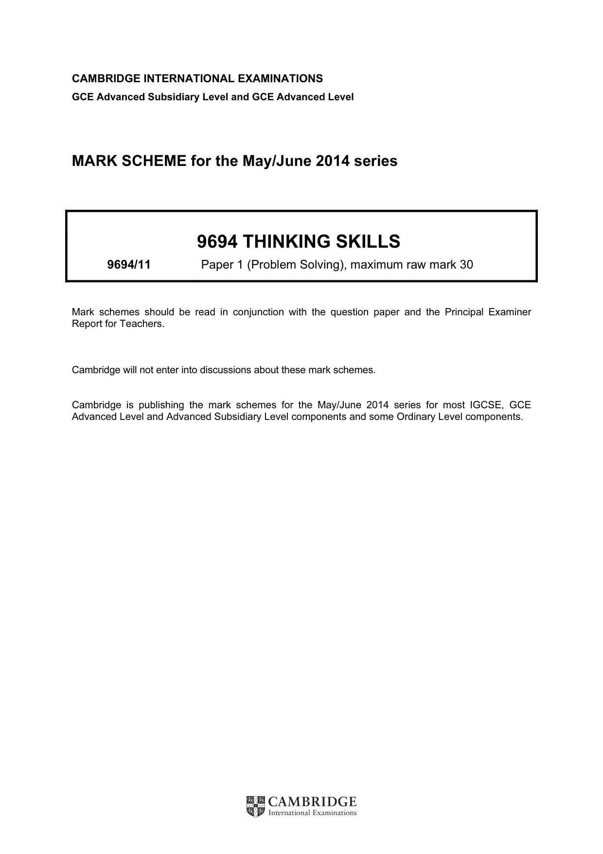 Mark scheme, page 1 of 2