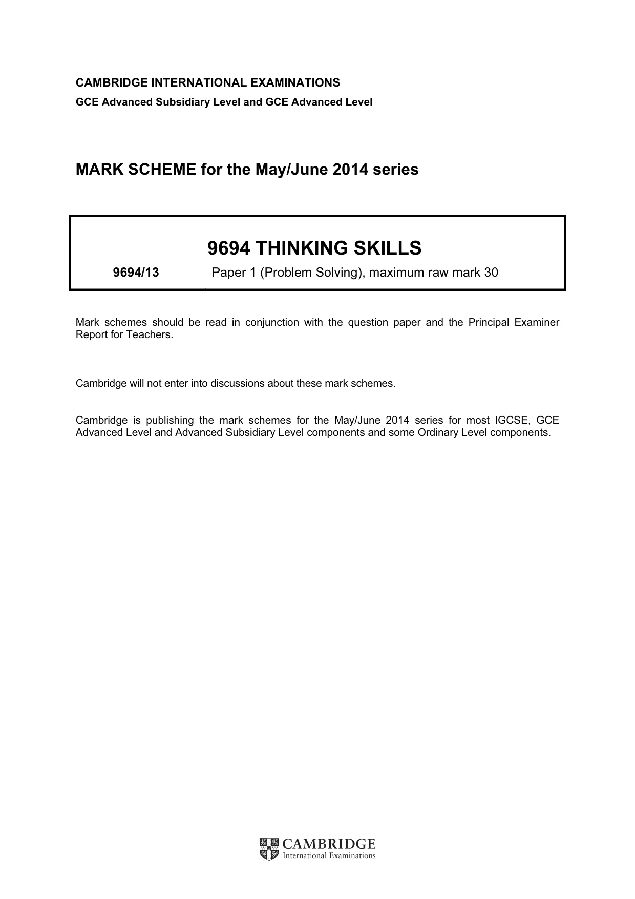 Mark scheme, page 1 of 2