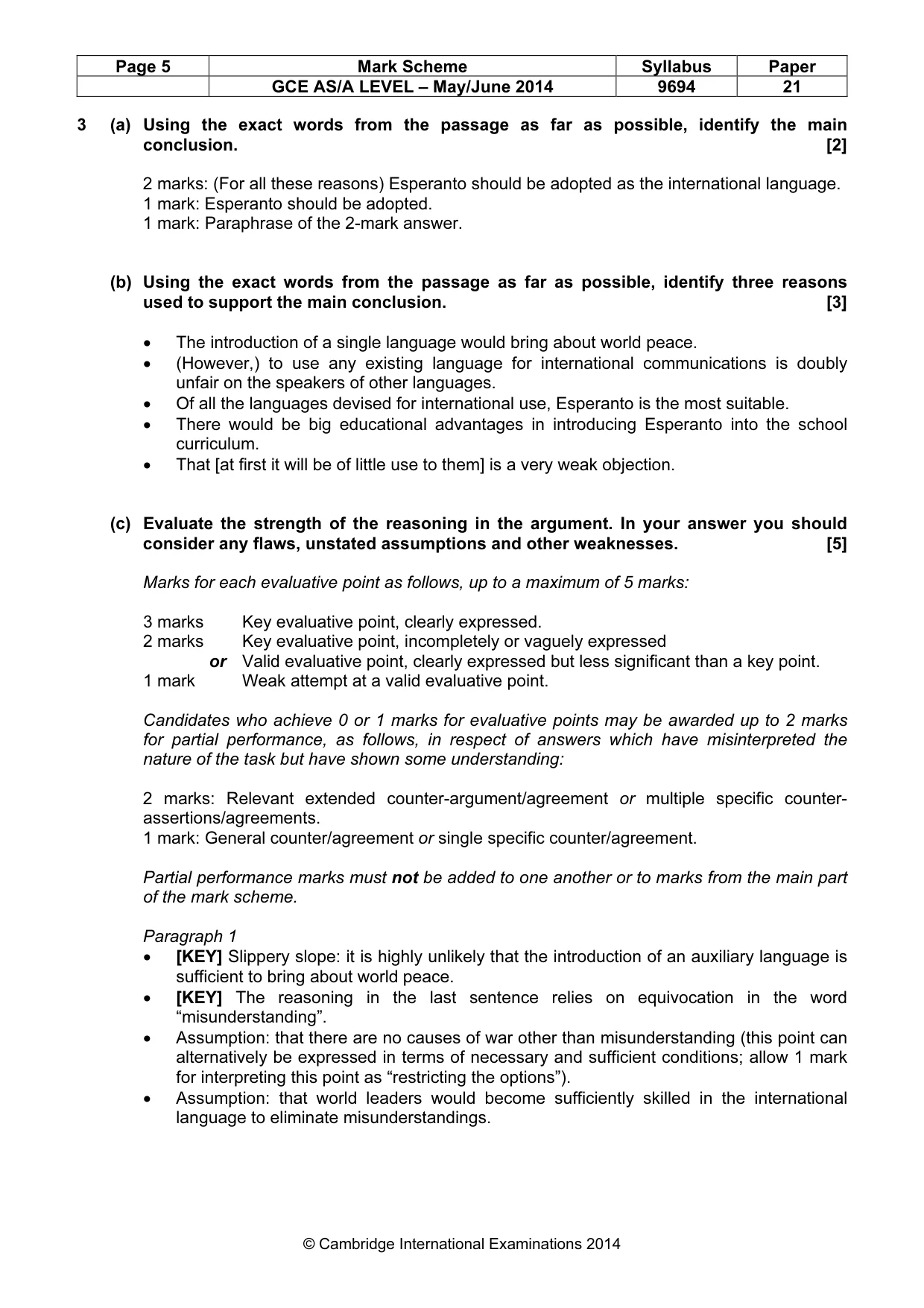 Mark scheme, page 5 of 7