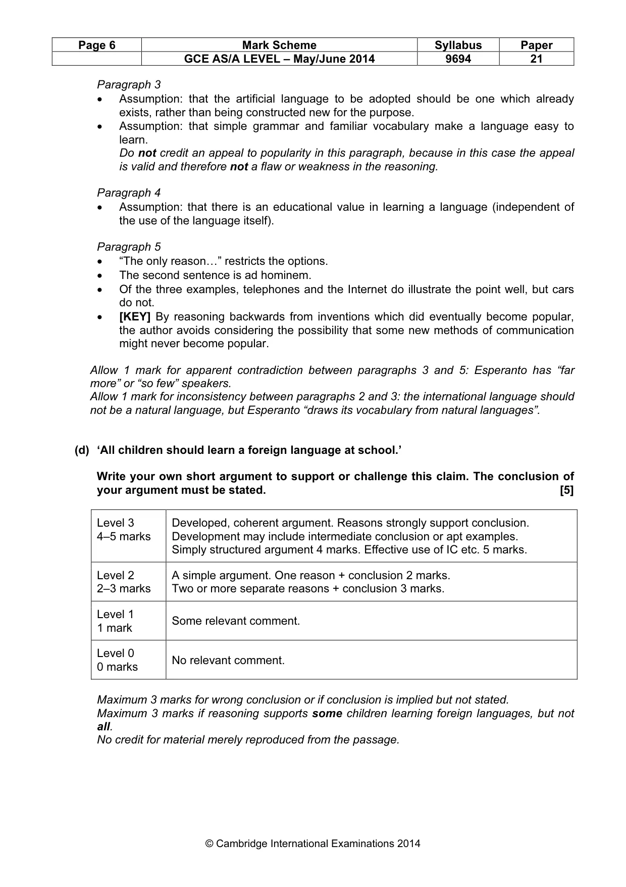 Mark scheme, page 6 of 7