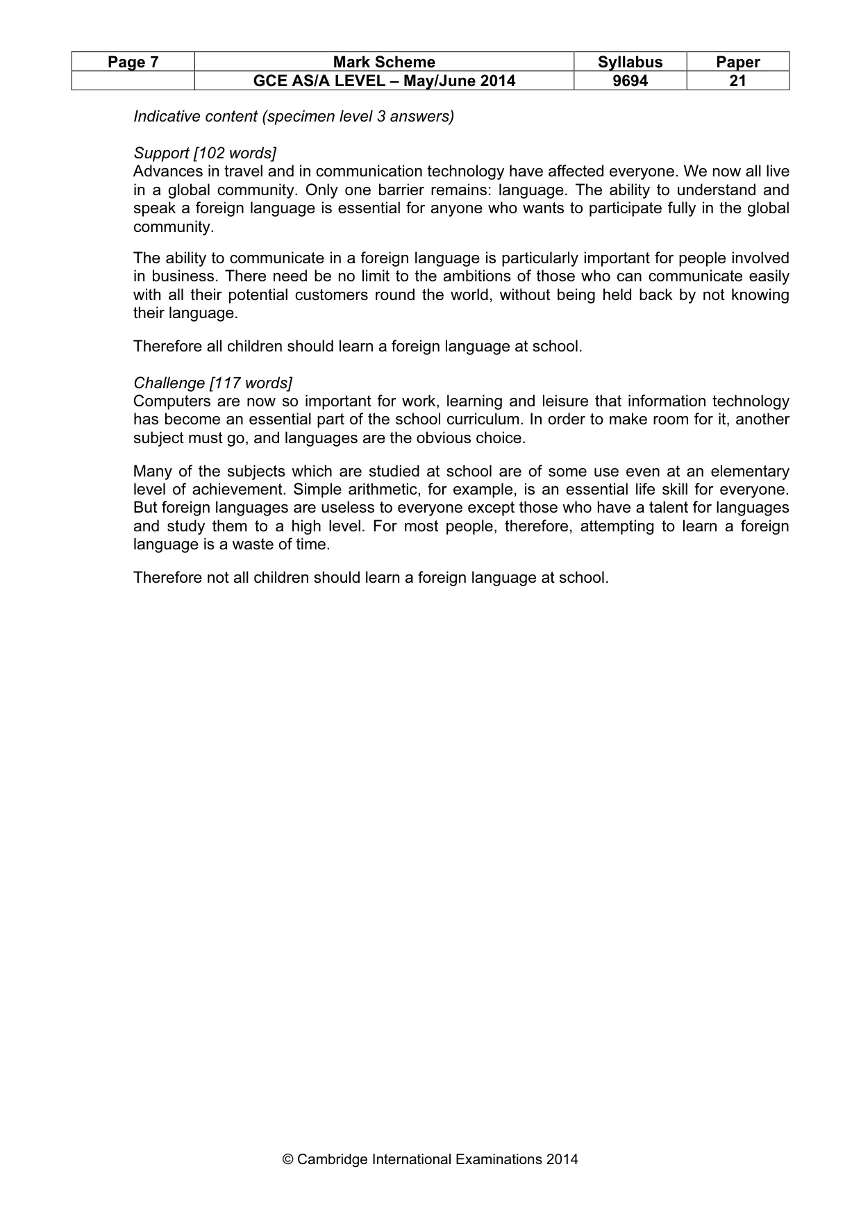 Mark scheme, page 7 of 7