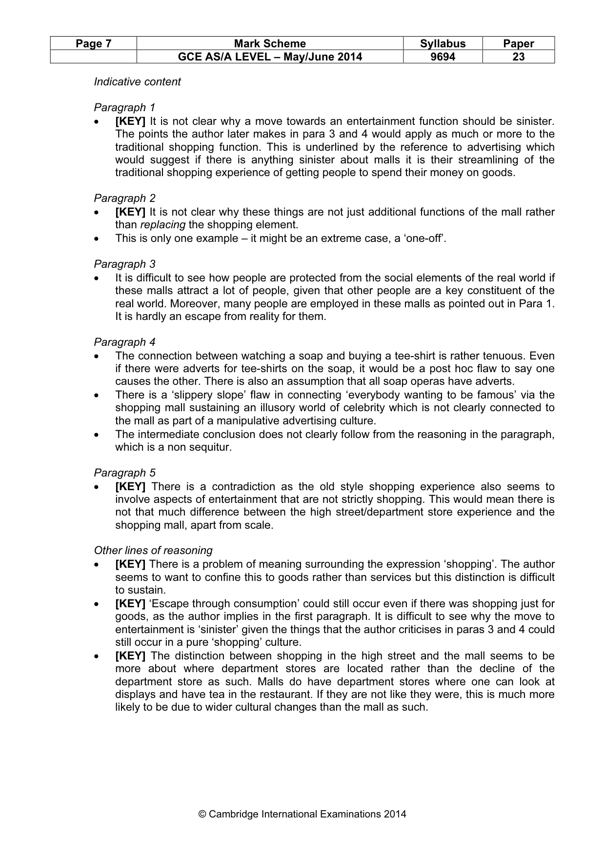 Mark scheme, page 7 of 8
