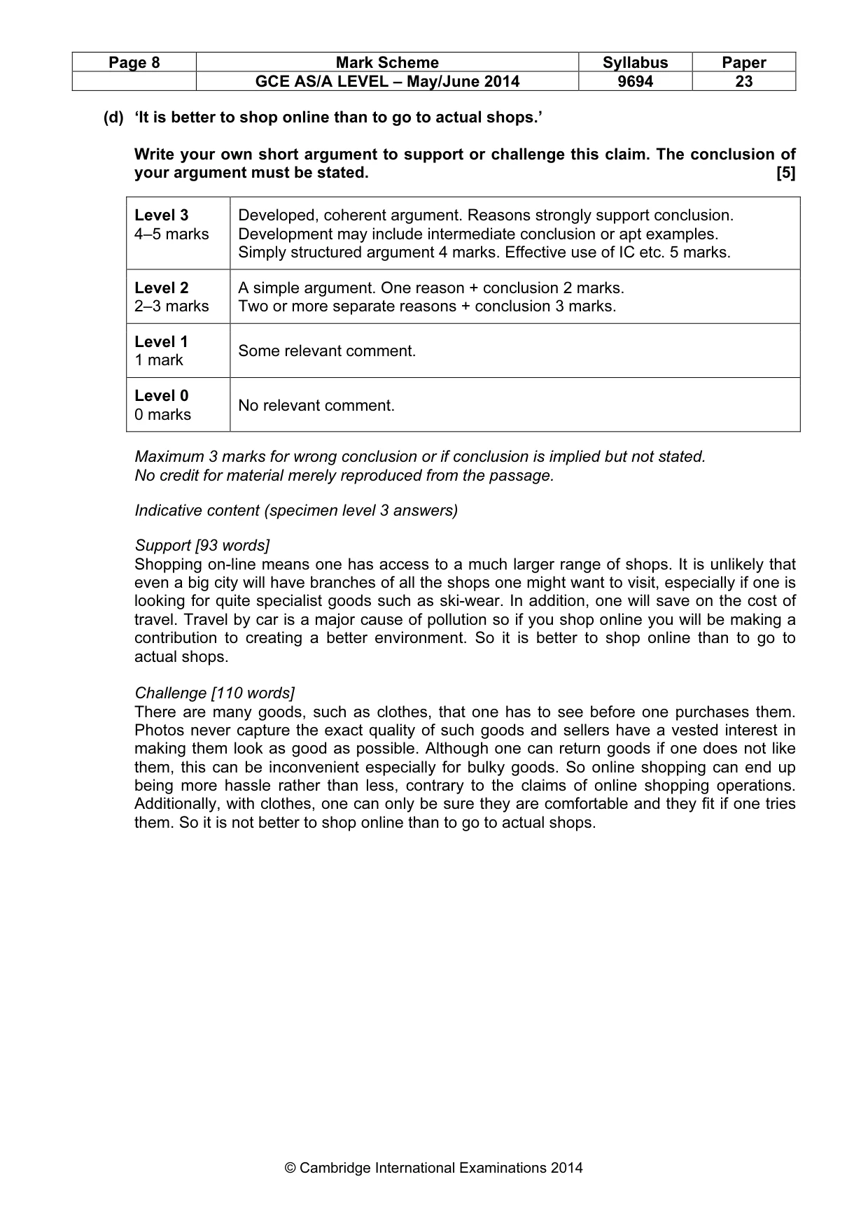 Mark scheme, page 8 of 8