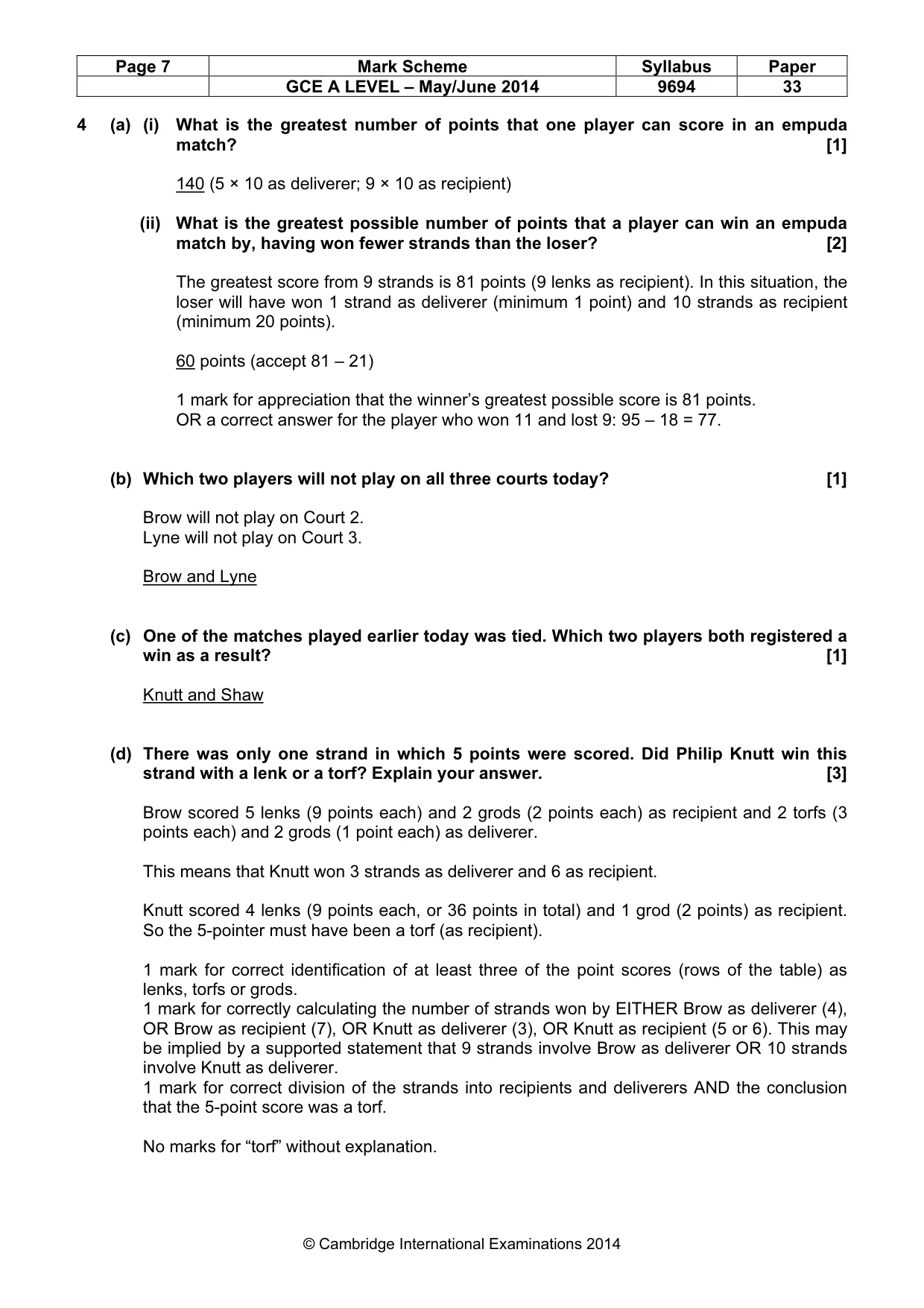 Mark scheme, page 7 of 8