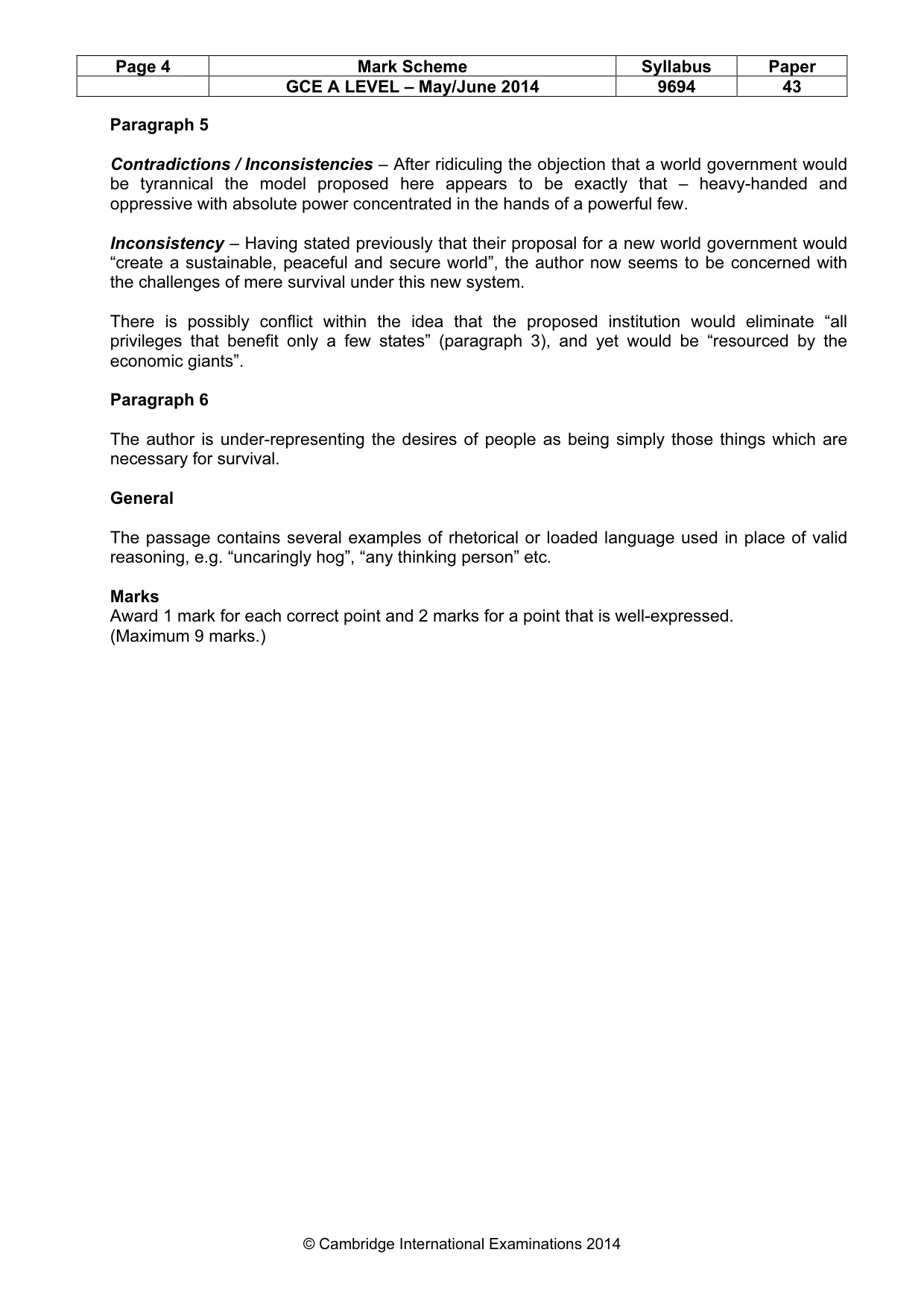 Mark scheme, page 4 of 7