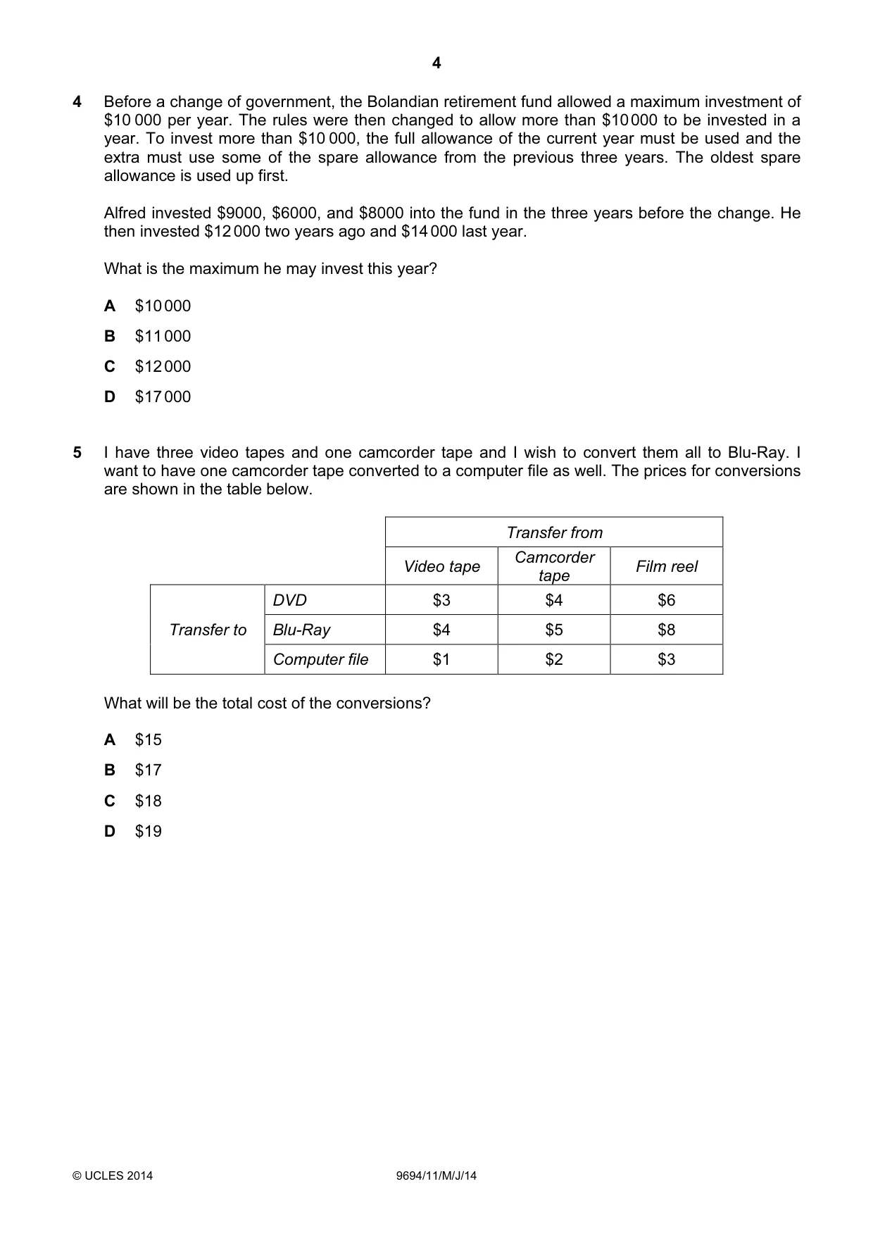 Cambridge A Level Thinking Skills 9694 2014 May/June Paper 1 · Variant 1 question paper, page 4 of 20