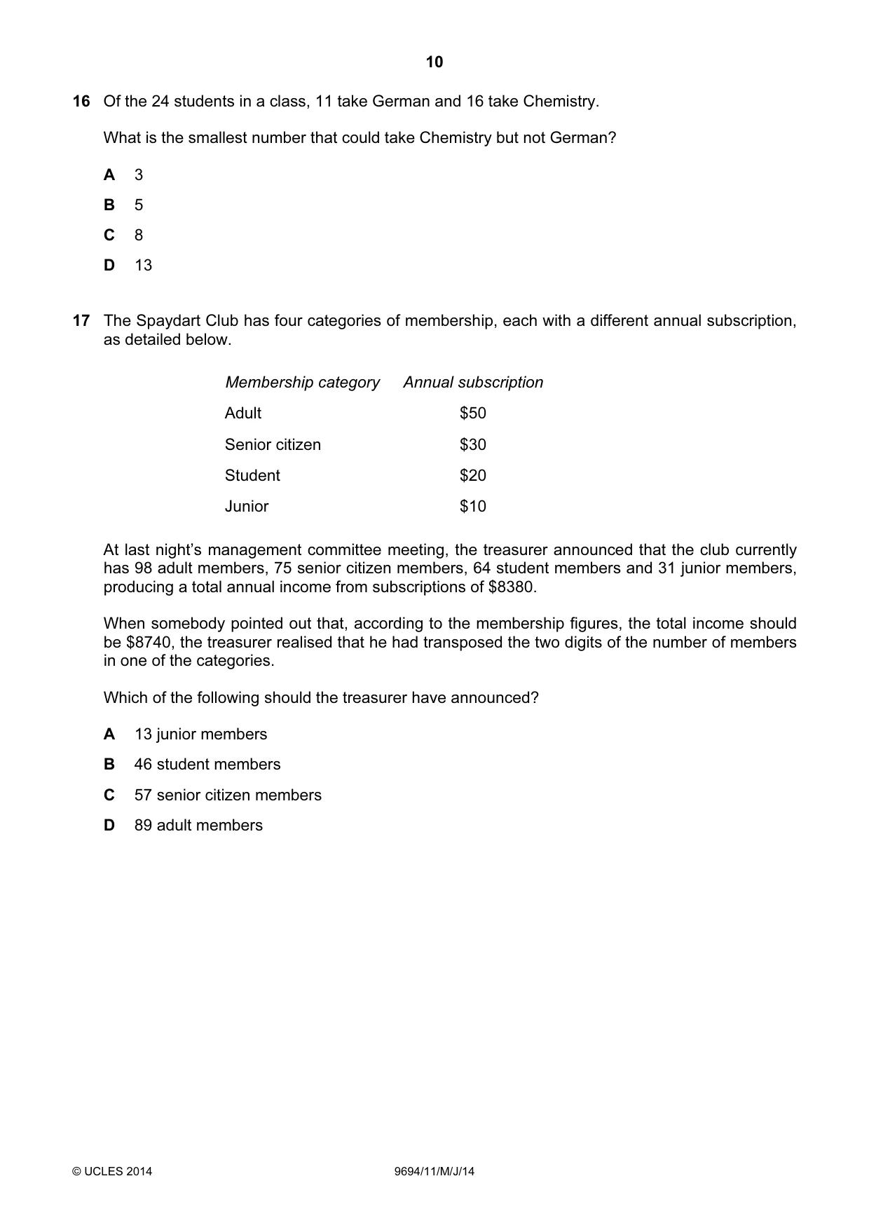 Cambridge A Level Thinking Skills 9694 2014 May/June Paper 1 · Variant 1 question paper, page 10 of 20