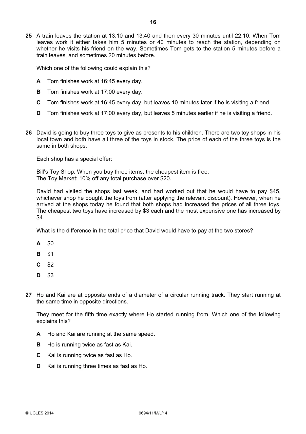 Cambridge A Level Thinking Skills 9694 2014 May/June Paper 1 · Variant 1 question paper, page 16 of 20