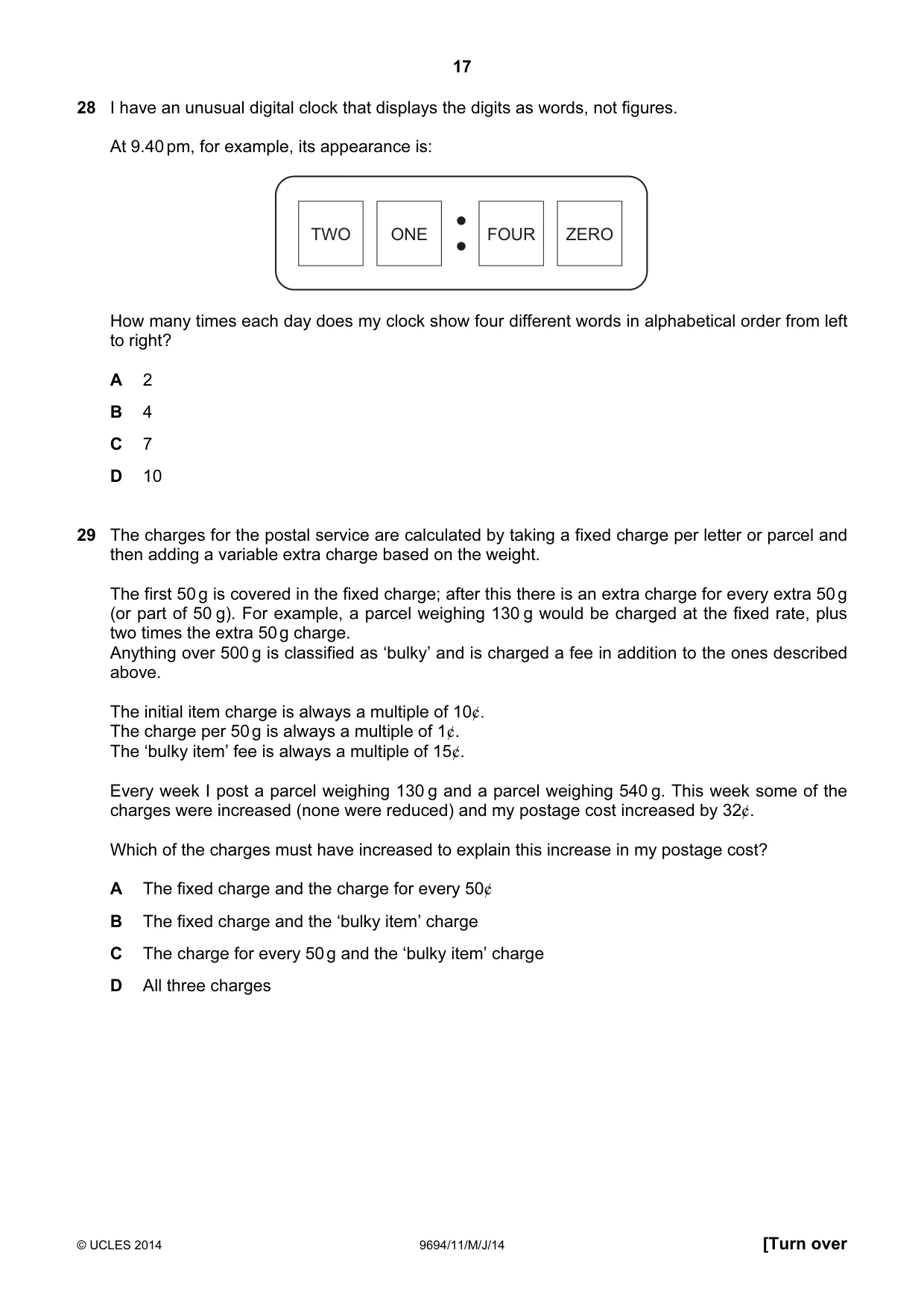 Cambridge A Level Thinking Skills 9694 2014 May/June Paper 1 · Variant 1 question paper, page 17 of 20