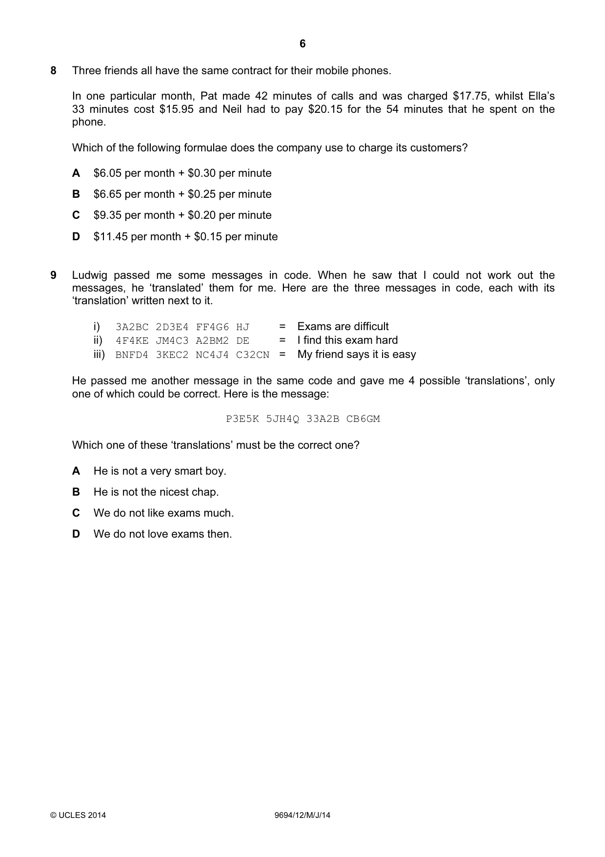 Cambridge A Level Thinking Skills 9694 2014 May/June Paper 1 · Variant 2 question paper, page 6 of 16