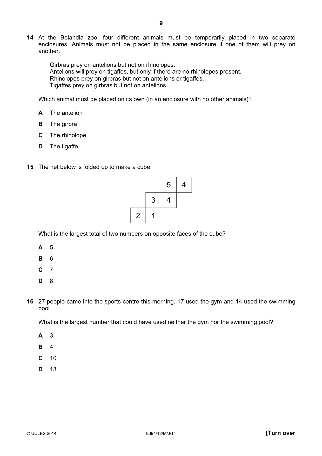 Cambridge A Level Thinking Skills 9694 2014 May/June Paper 1 · Variant 2 question paper, page 9 of 16