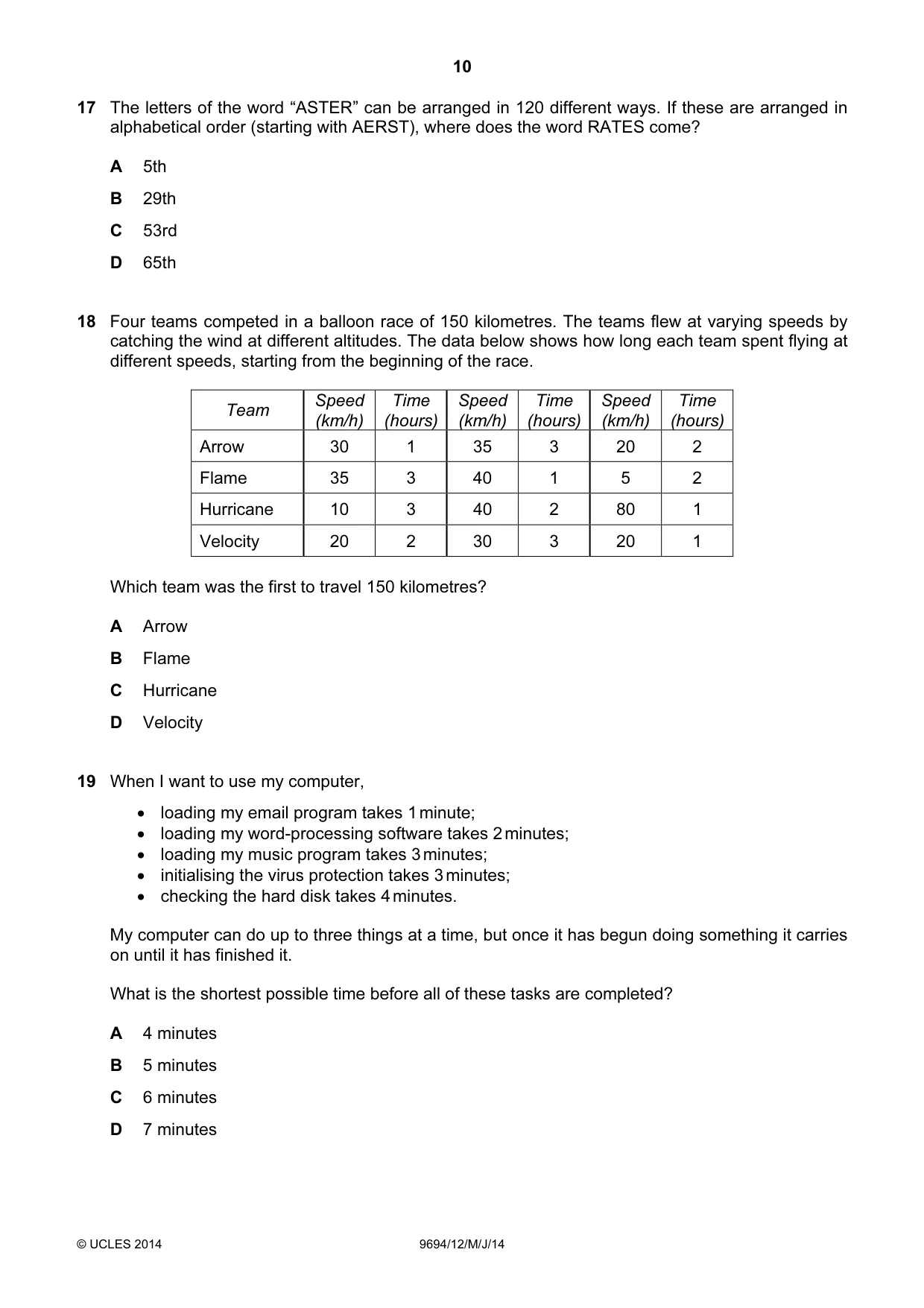 Cambridge A Level Thinking Skills 9694 2014 May/June Paper 1 · Variant 2 question paper, page 10 of 16