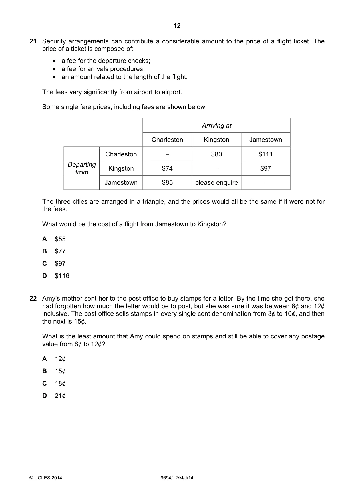Cambridge A Level Thinking Skills 9694 2014 May/June Paper 1 · Variant 2 question paper, page 12 of 16