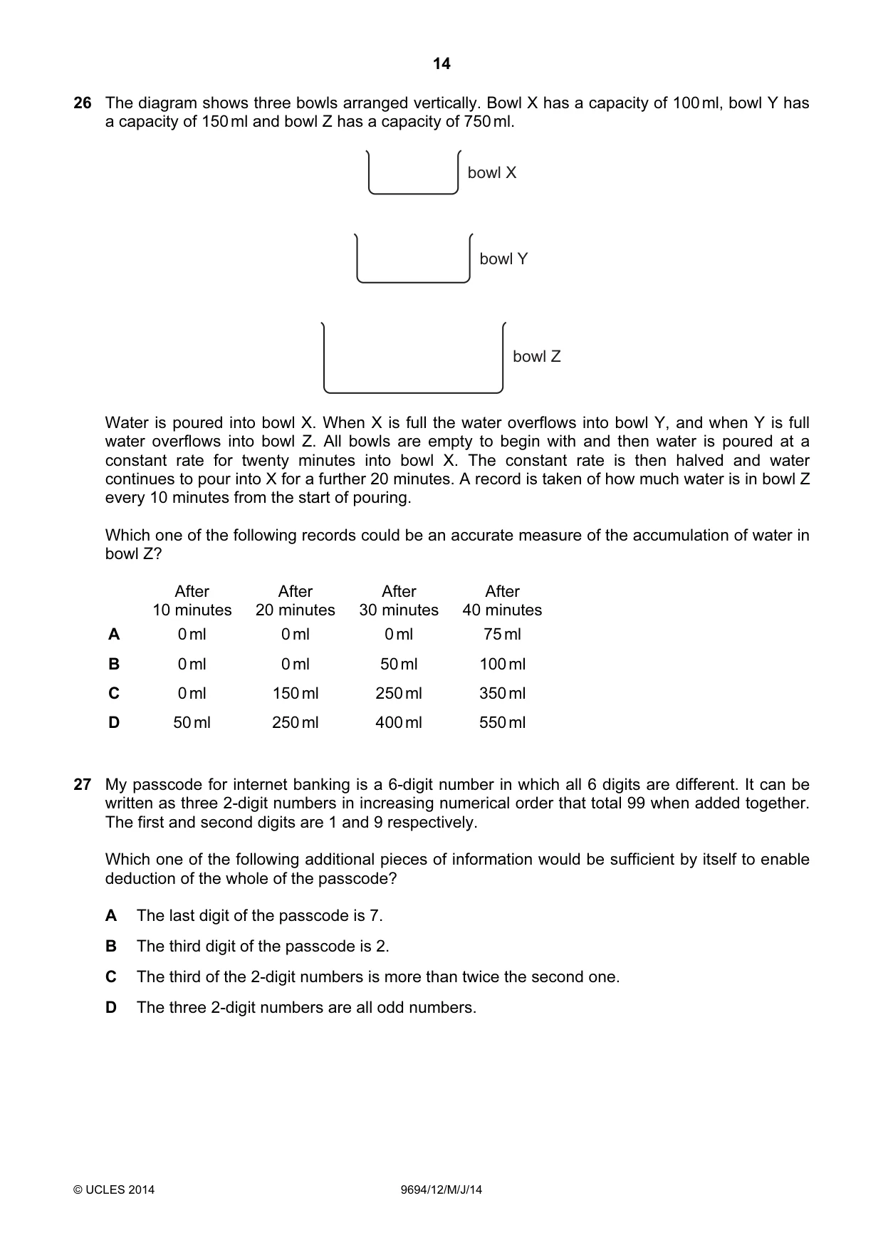 Cambridge A Level Thinking Skills 9694 2014 May/June Paper 1 · Variant 2 question paper, page 14 of 16