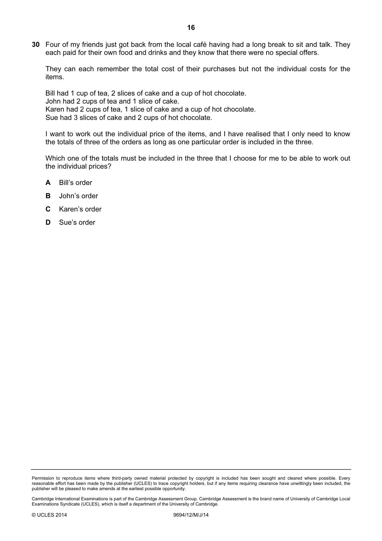 Cambridge A Level Thinking Skills 9694 2014 May/June Paper 1 · Variant 2 question paper, page 16 of 16
