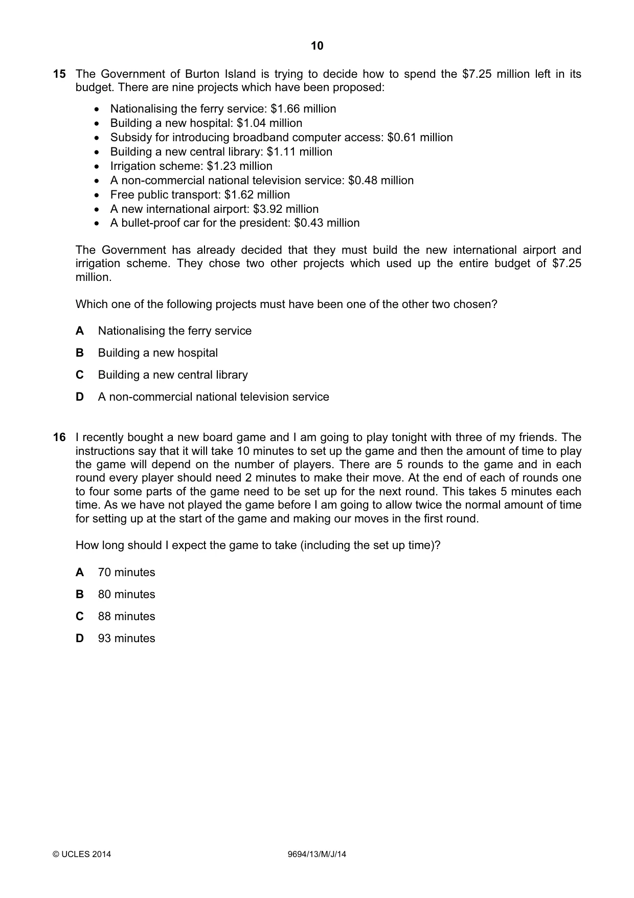 Cambridge A Level Thinking Skills 9694 2014 May/June Paper 1 · Variant 3 question paper, page 10 of 20