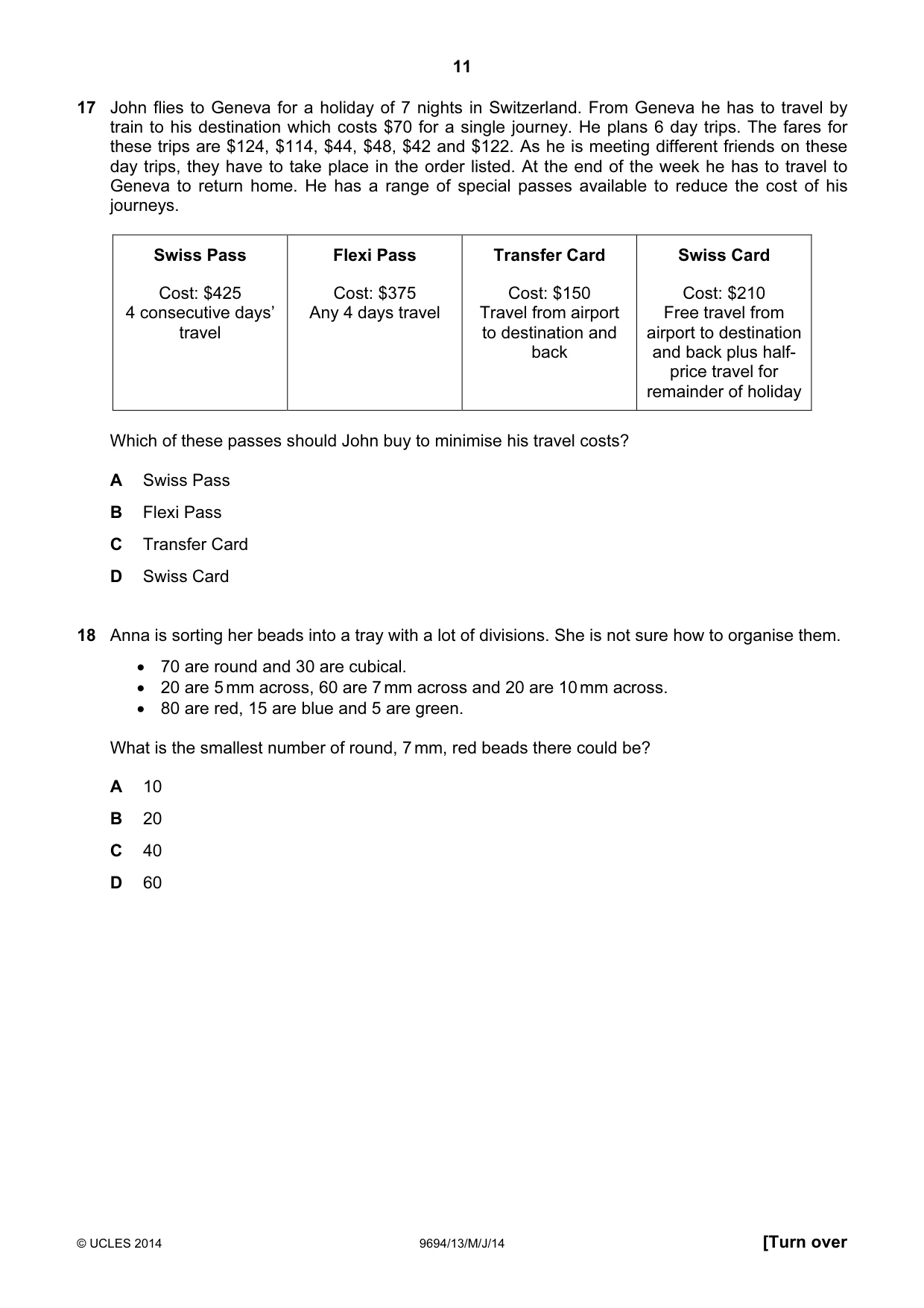 Cambridge A Level Thinking Skills 9694 2014 May/June Paper 1 · Variant 3 question paper, page 11 of 20