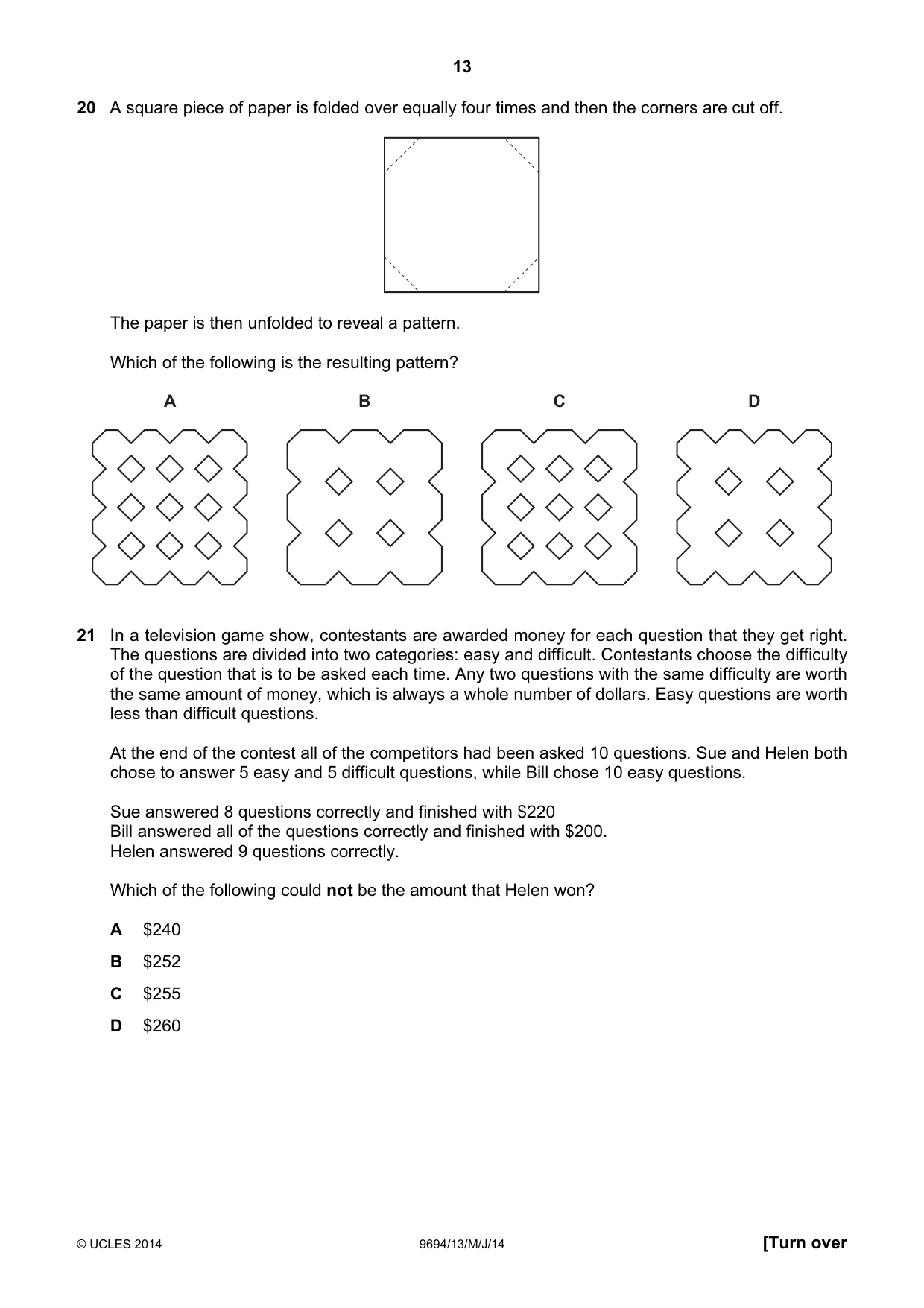 Cambridge A Level Thinking Skills 9694 2014 May/June Paper 1 · Variant 3 question paper, page 13 of 20