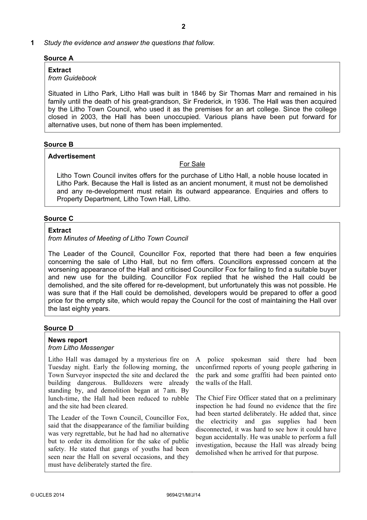 Cambridge A Level Thinking Skills 9694 2014 May/June Paper 2 · Variant 1 question paper, page 2 of 8