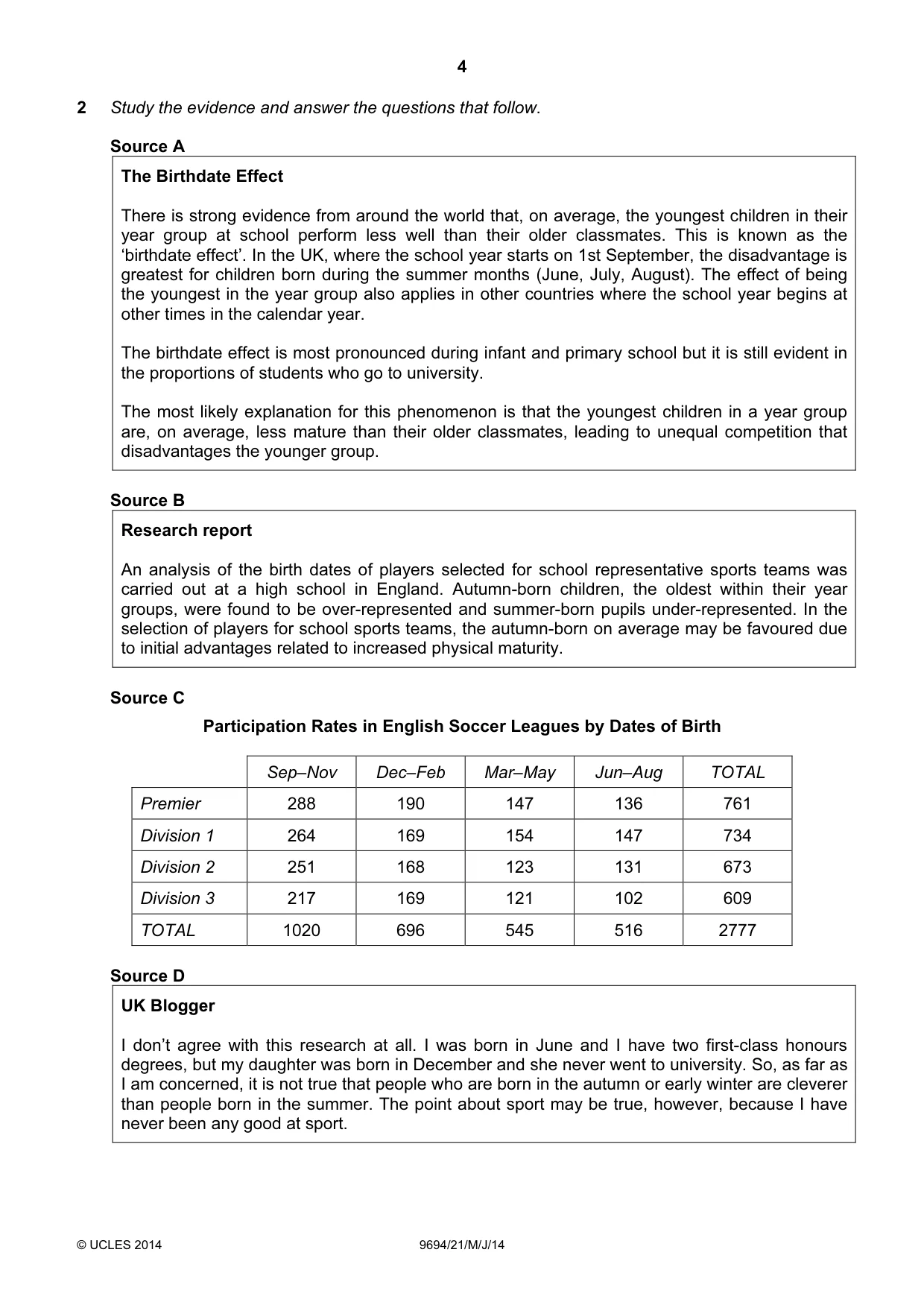 Cambridge A Level Thinking Skills 9694 2014 May/June Paper 2 · Variant 1 question paper, page 4 of 8