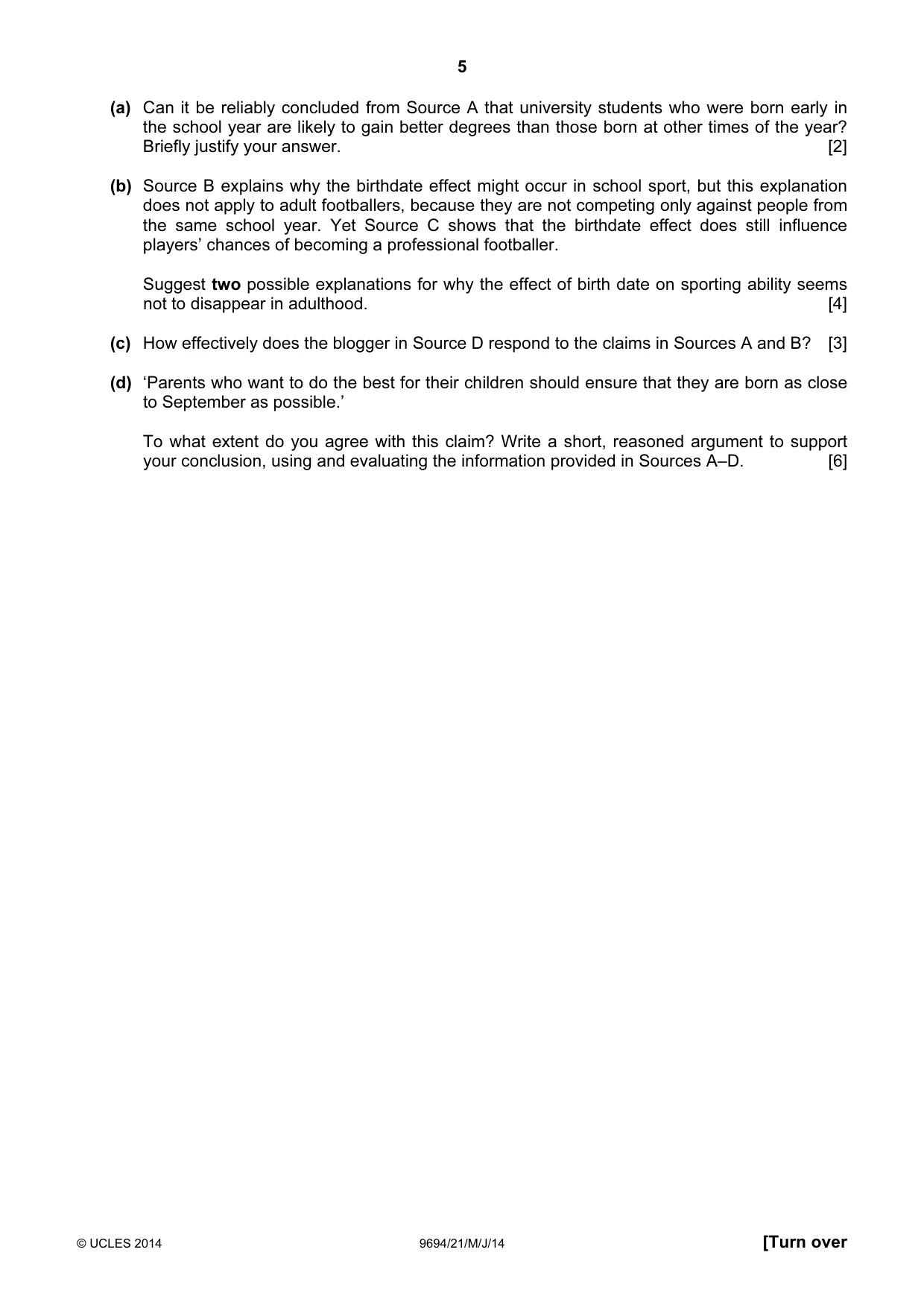Cambridge A Level Thinking Skills 9694 2014 May/June Paper 2 · Variant 1 question paper, page 5 of 8