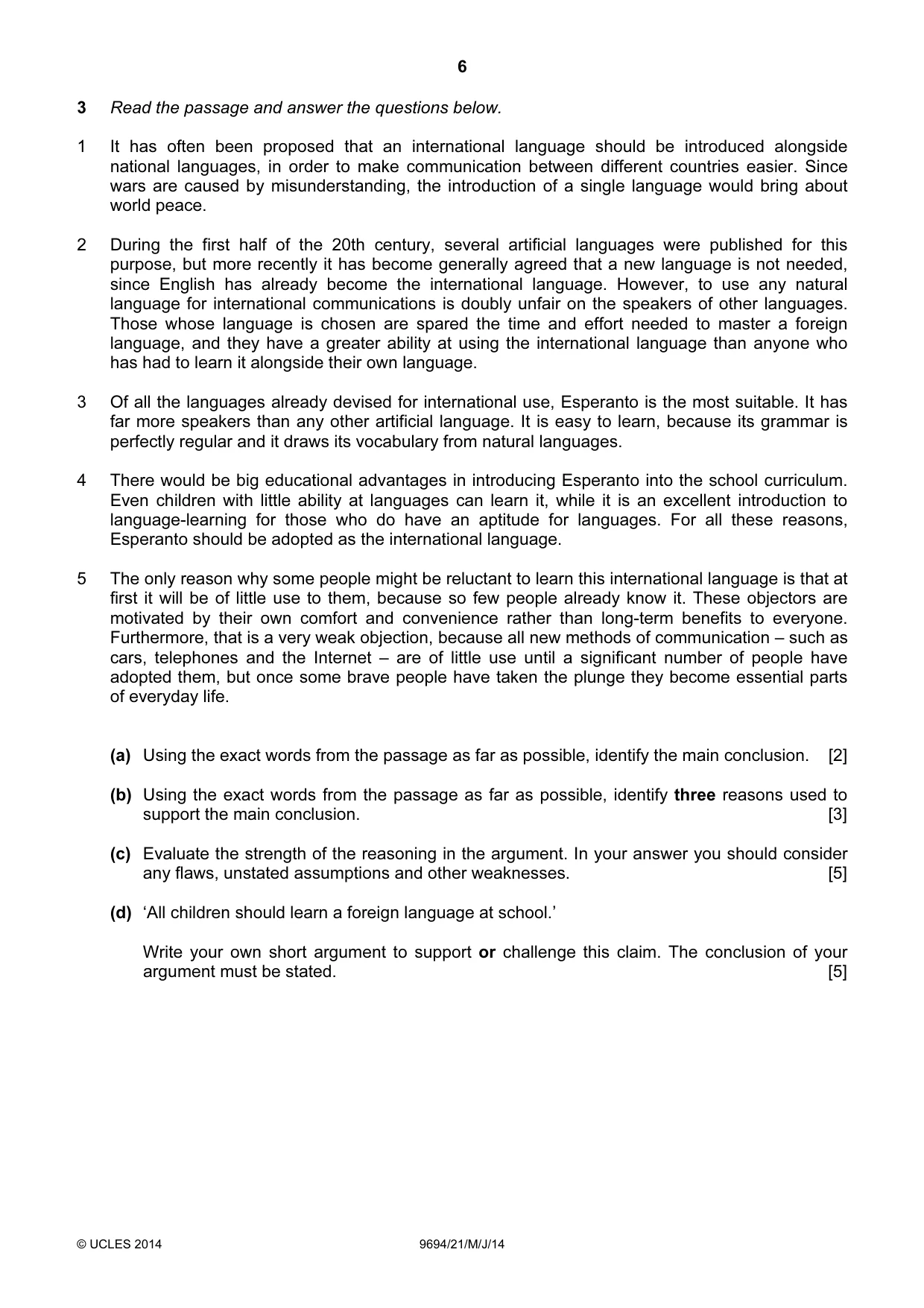 Cambridge A Level Thinking Skills 9694 2014 May/June Paper 2 · Variant 1 question paper, page 6 of 8