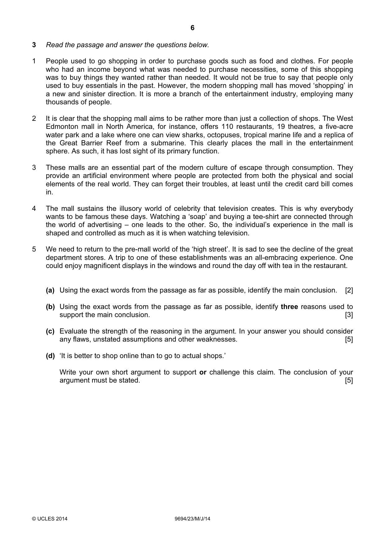Cambridge A Level Thinking Skills 9694 2014 May/June Paper 2 · Variant 3 question paper, page 6 of 8