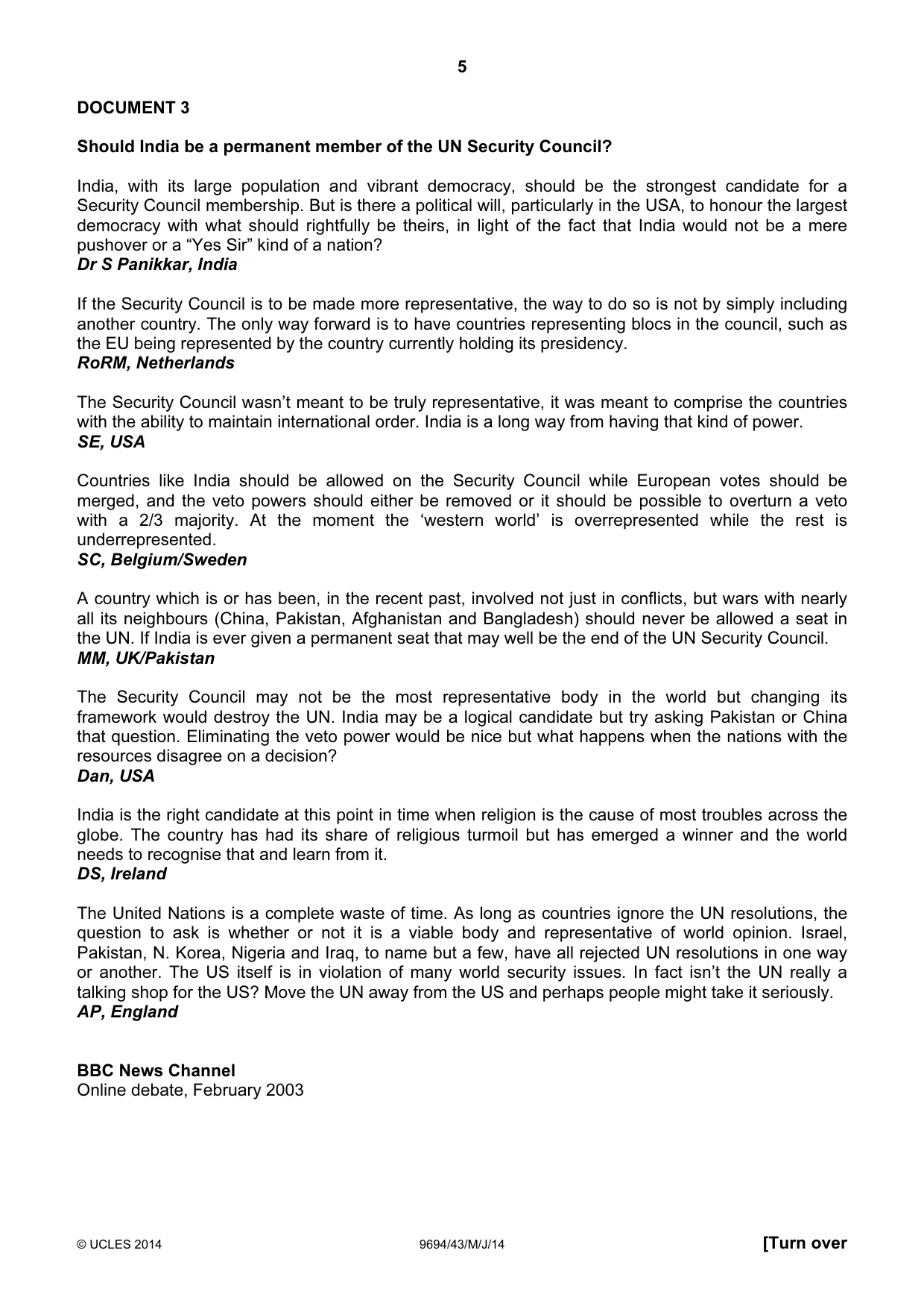Cambridge A Level Thinking Skills 9694 2014 May/June Paper 4 · Variant 3 question paper, page 5 of 8