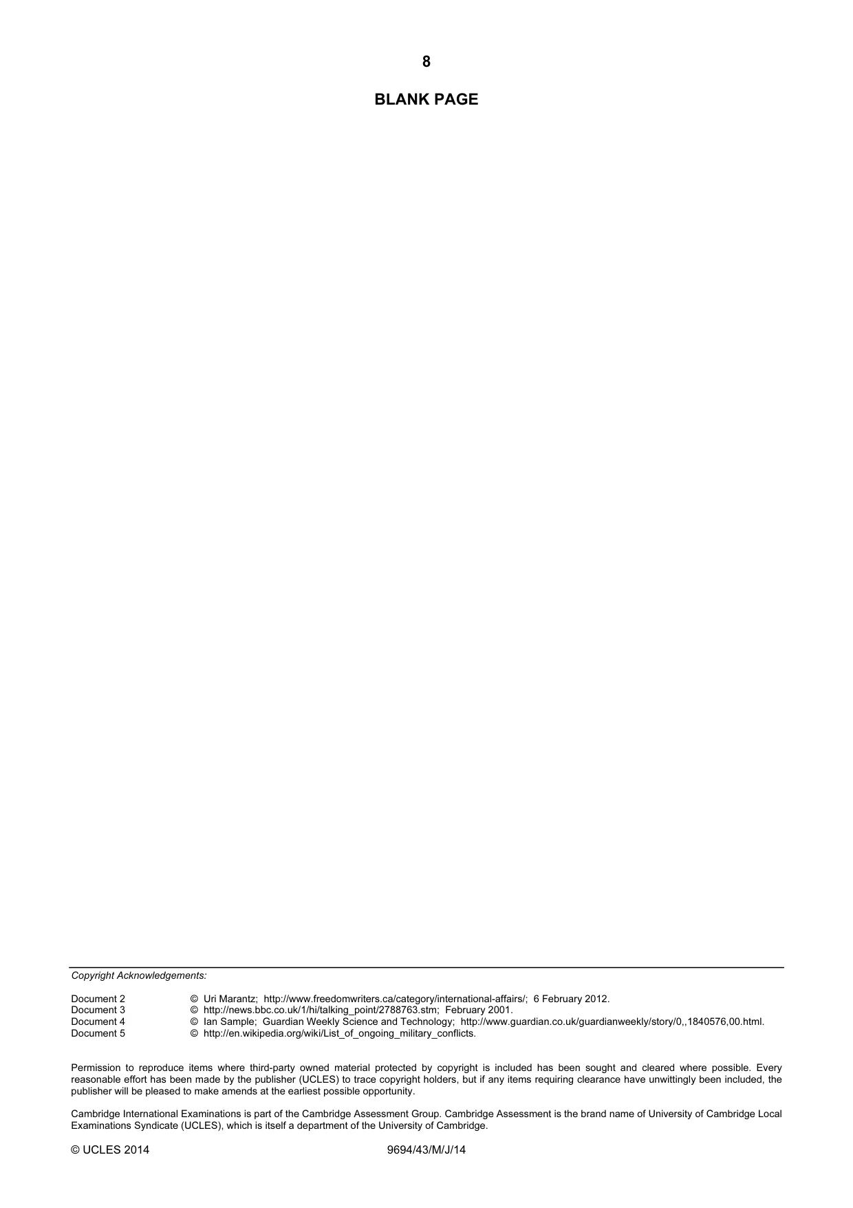Cambridge A Level Thinking Skills 9694 2014 May/June Paper 4 · Variant 3 question paper, page 8 of 8