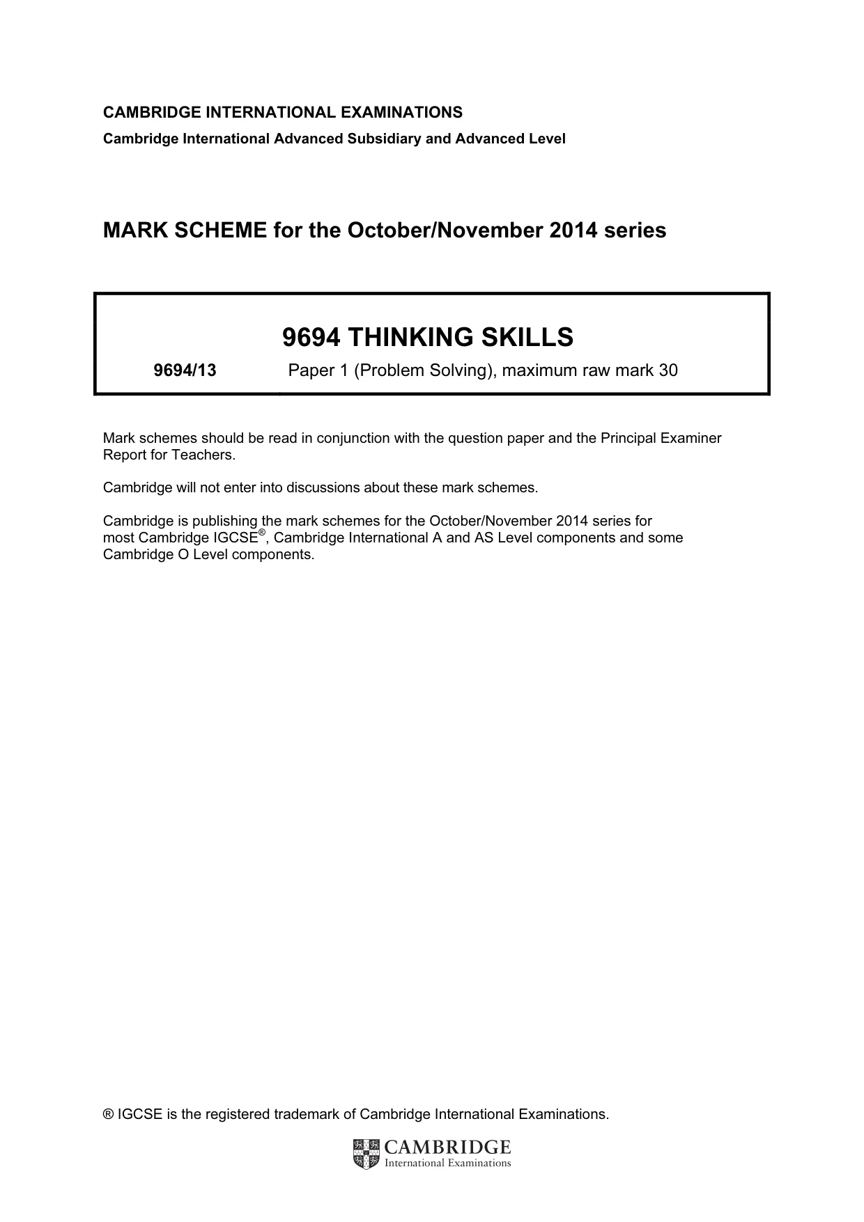 Mark scheme, page 1 of 2