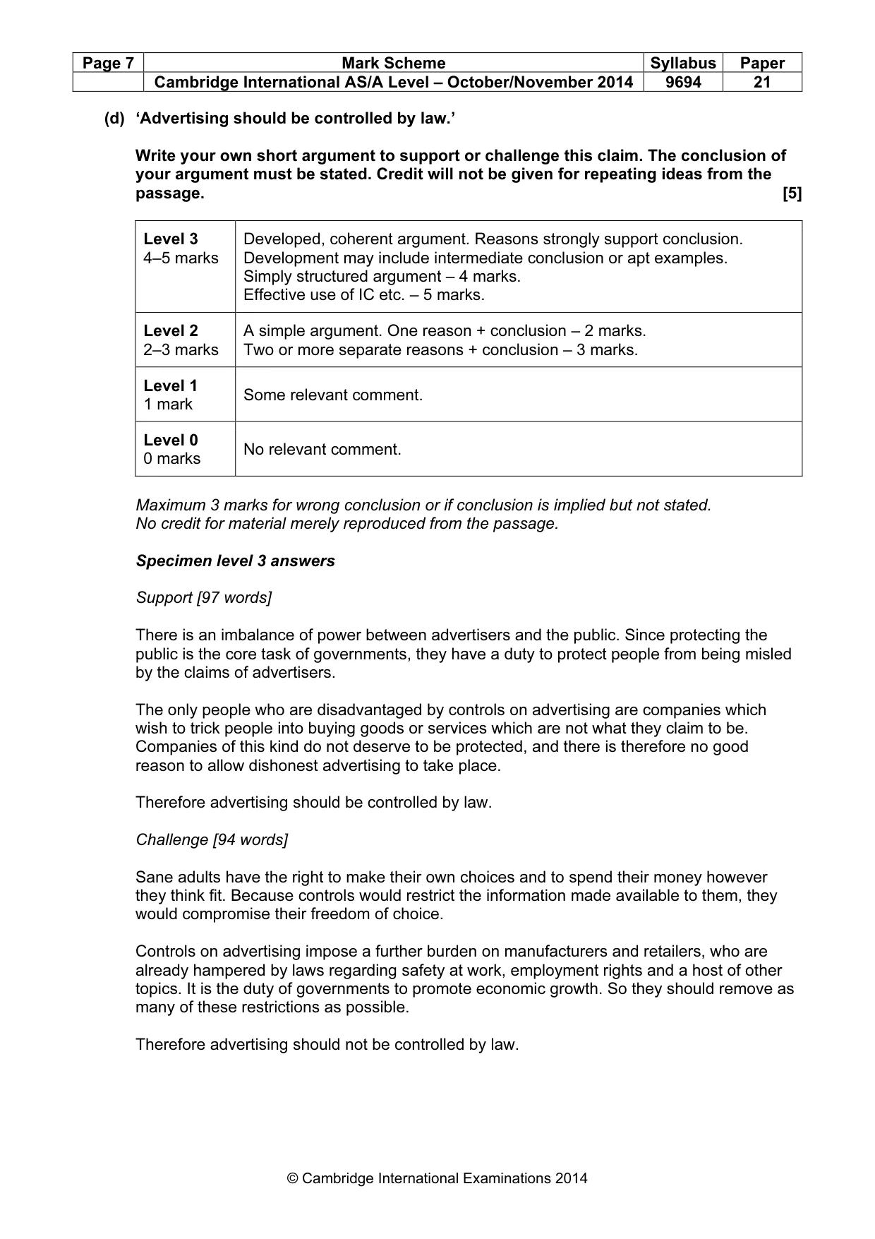 Mark scheme, page 7 of 7