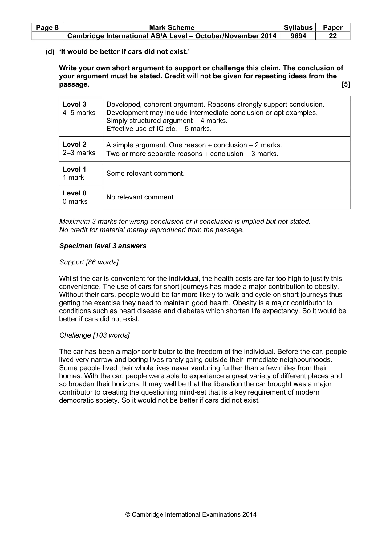 Mark scheme, page 8 of 8