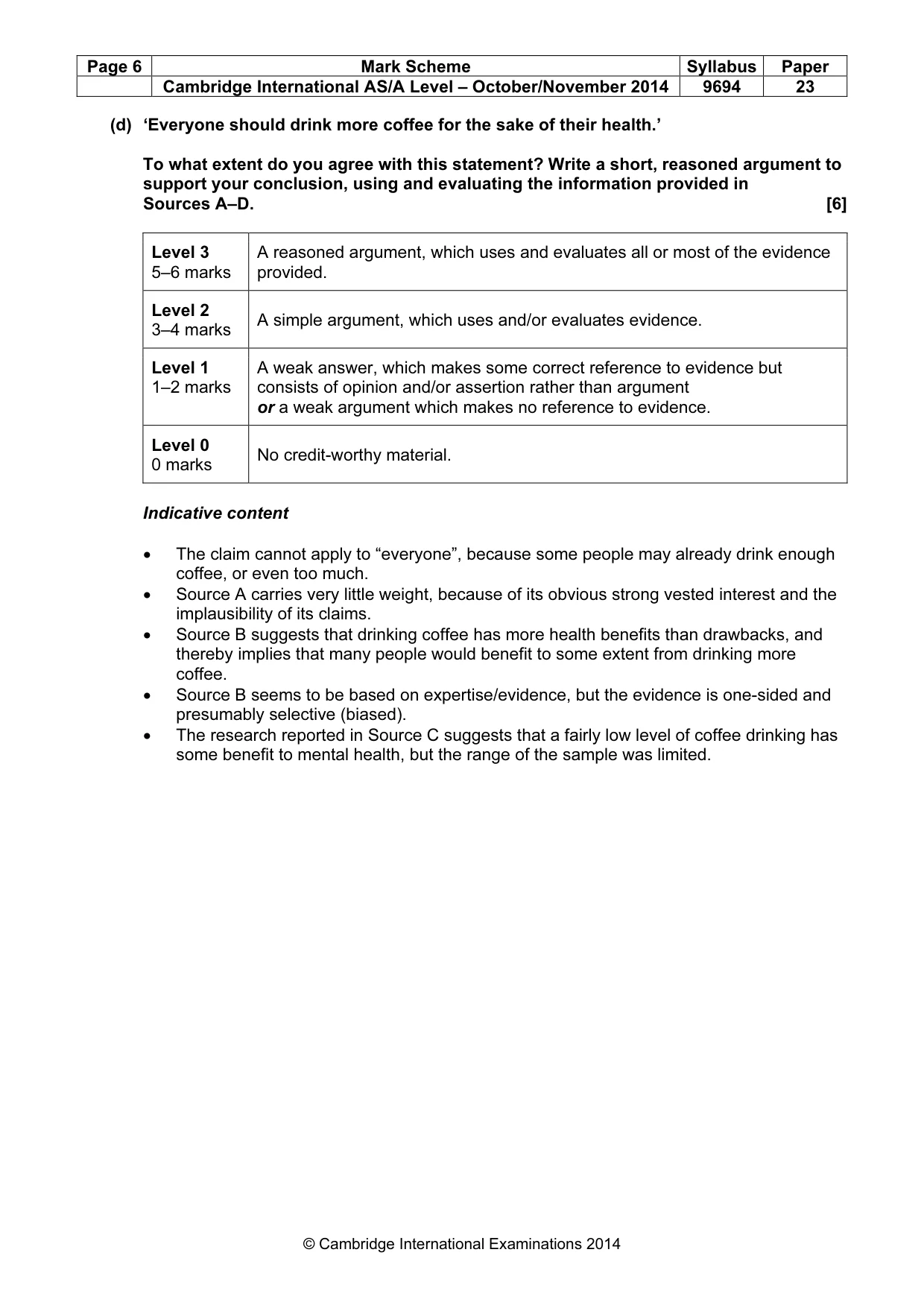 Mark scheme, page 6 of 9