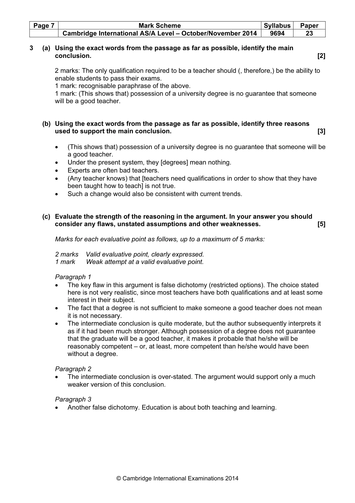 Mark scheme, page 7 of 9