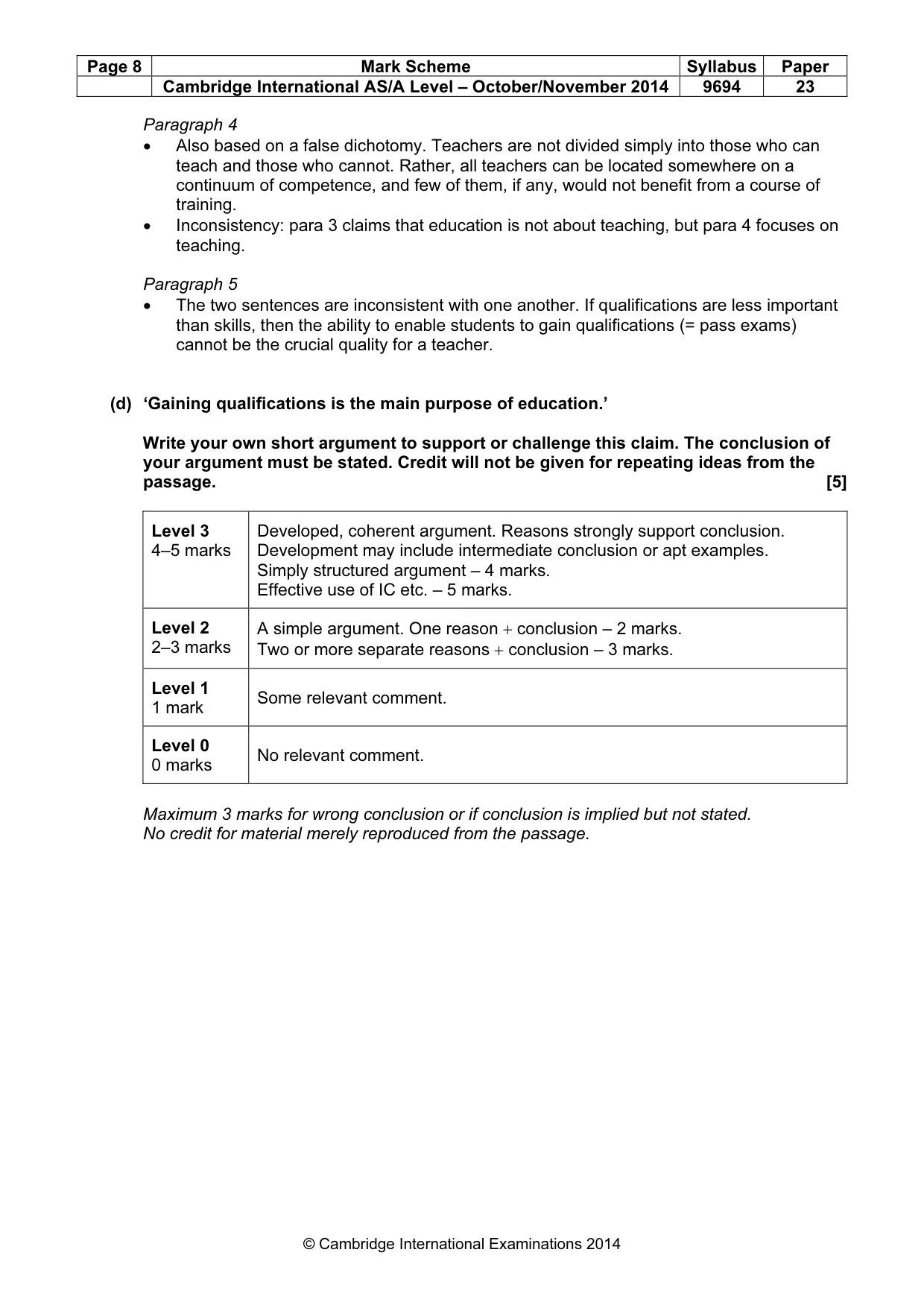 Mark scheme, page 8 of 9