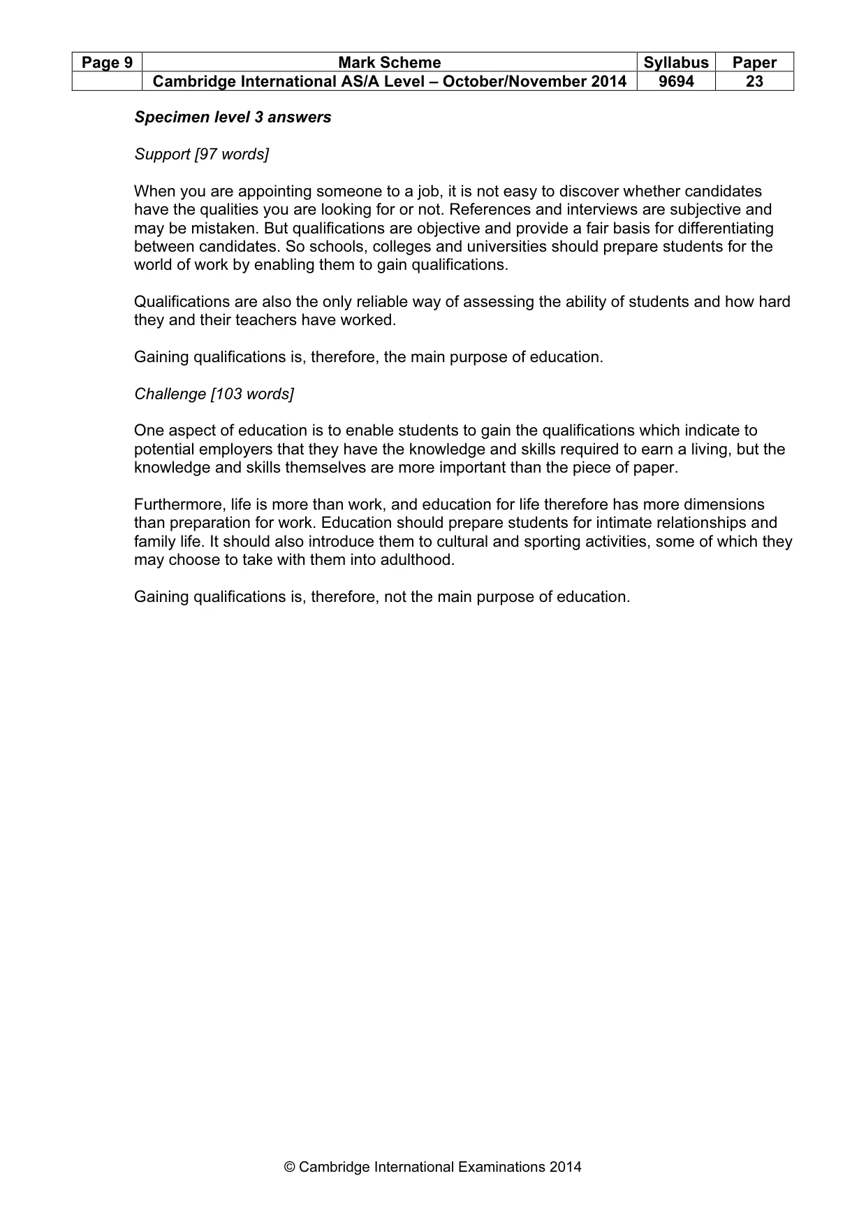 Mark scheme, page 9 of 9