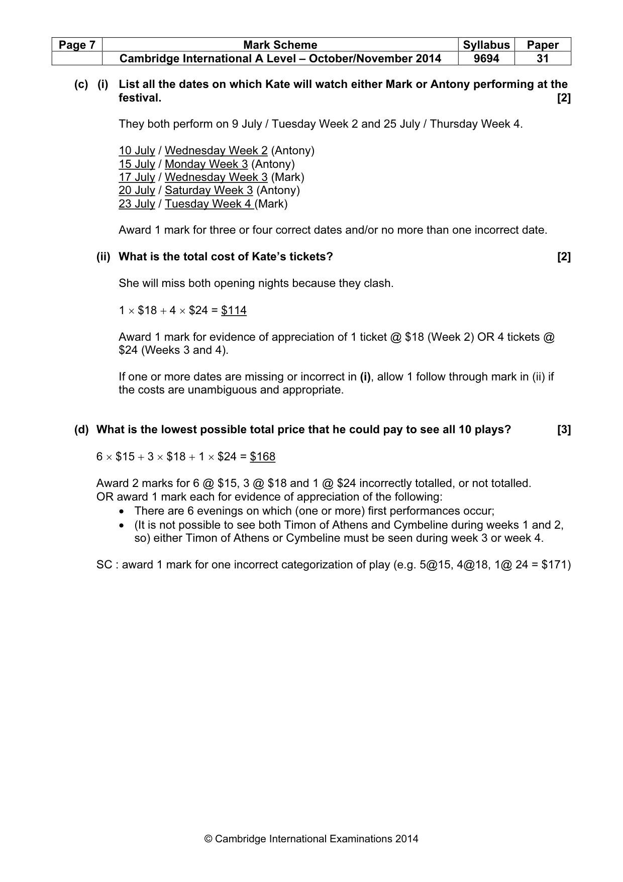 Mark scheme, page 7 of 8