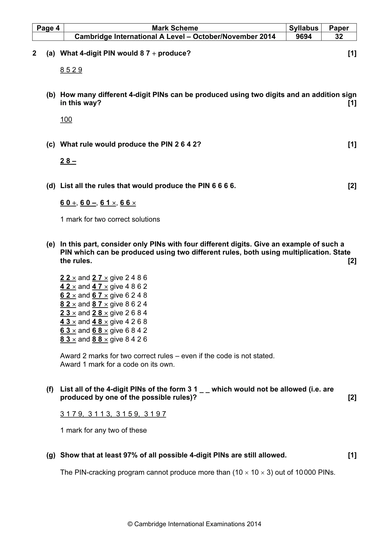 Mark scheme, page 4 of 8