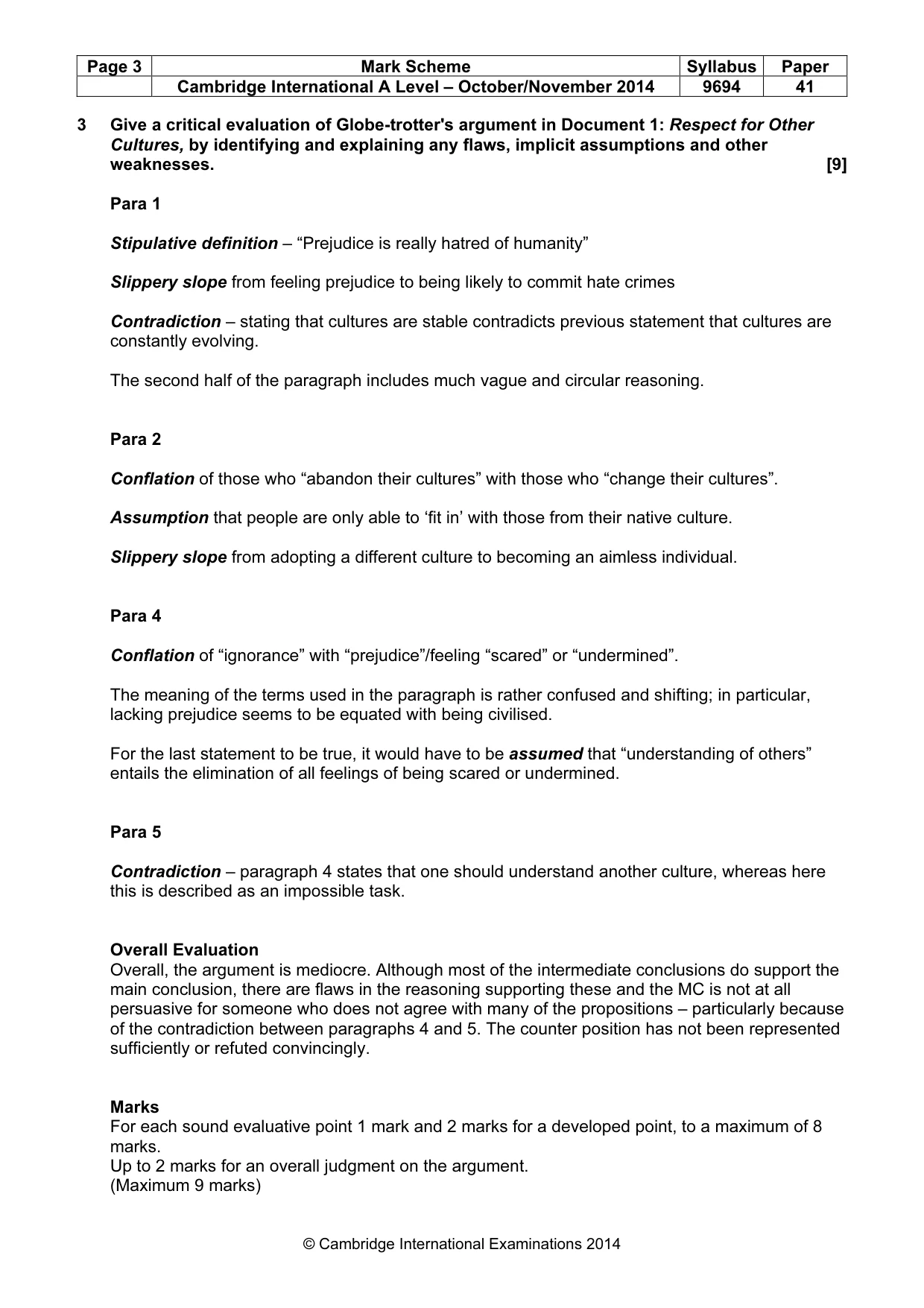 Mark scheme, page 3 of 5