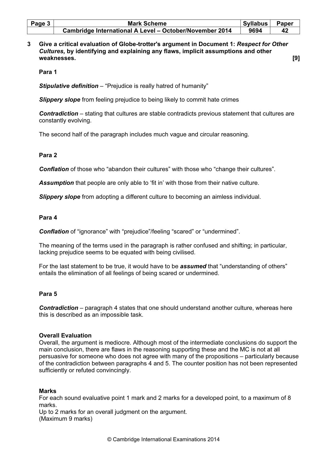 Mark scheme, page 3 of 5