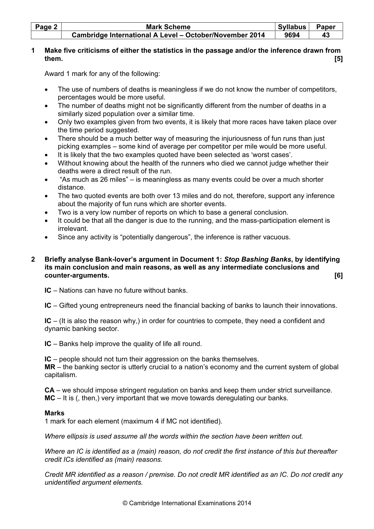 Mark scheme, page 2 of 6
