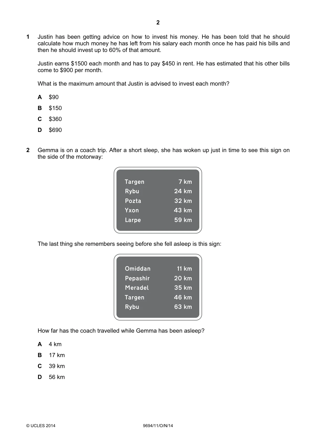 Cambridge A Level Thinking Skills 9694 2014 Oct/Nov Paper 1 · Variant 1 question paper, page 2 of 20
